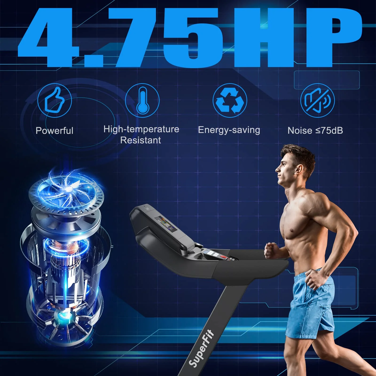 Goplus 4.75HP Folding Treadmill with 15% Auto Incline and APP, Commercial Heavy Duty Superfit Treadmill with 20 Preset Programs - Image 4