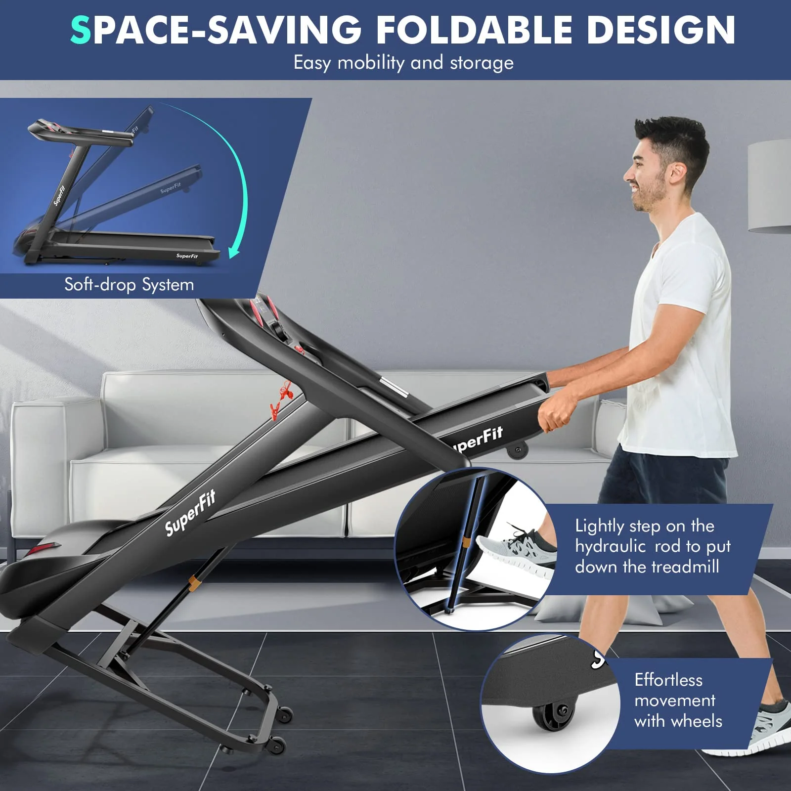 Goplus 4.75HP Folding Treadmill with 15% Auto Incline, Electric Superfit Treadmill w/Voice and APP Control - Image 5