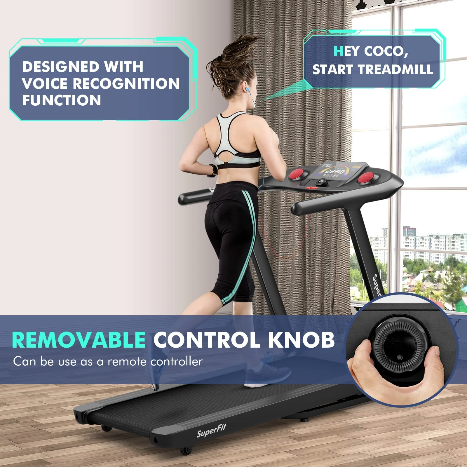 Goplus 4.75HP Folding Treadmill with 15% Auto Incline, Electric Superfit Treadmill w/Voice and APP Control - Image 6