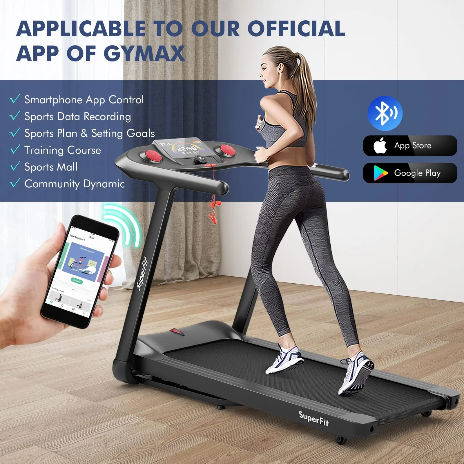 Goplus 4.75HP Folding Treadmill with 15% Auto Incline, Electric Superfit Treadmill w/Voice and APP Control - Image 7