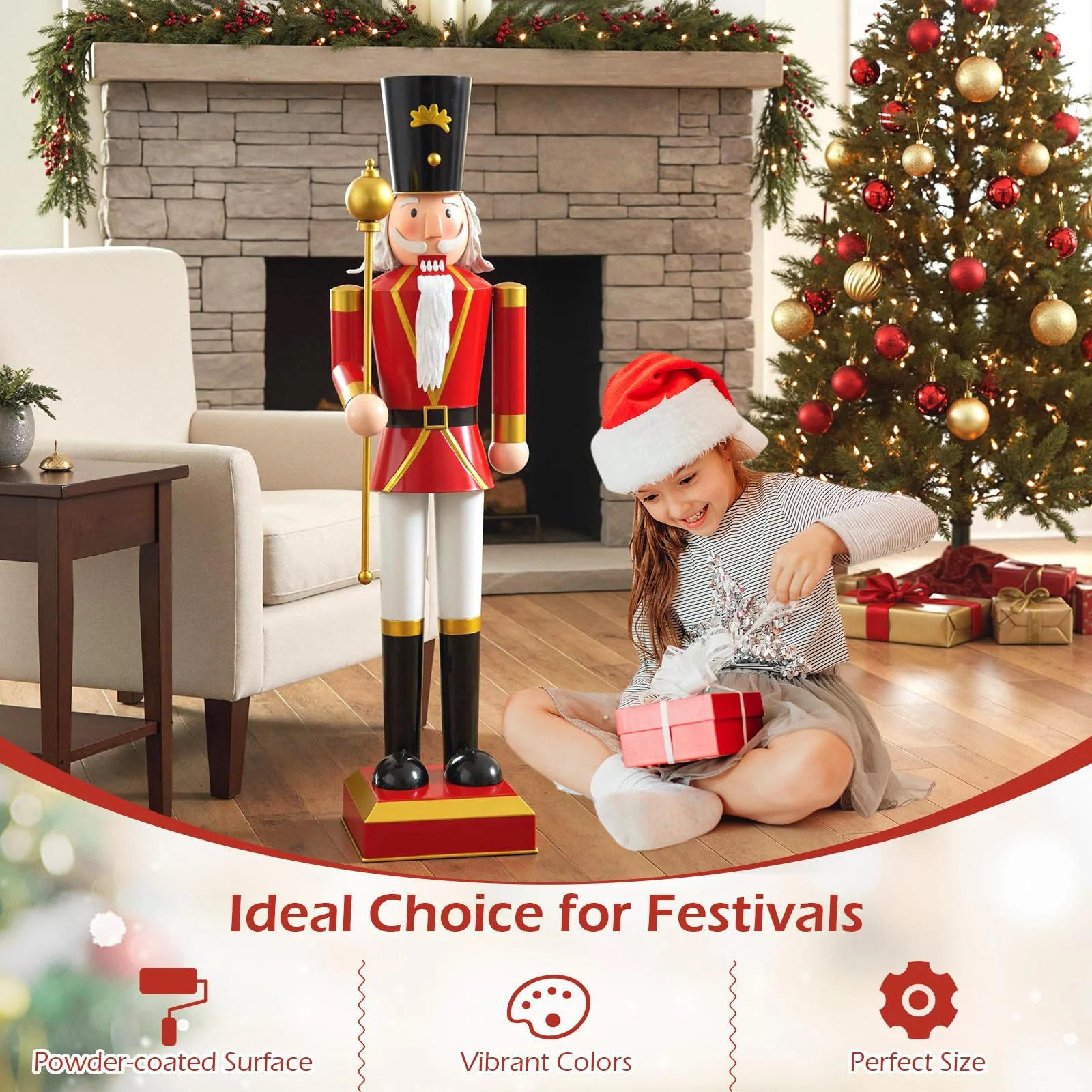 Goplus 4' Christmas Nutcracker w/High Hat Beautiful Scepter Uniform & Boots - Image 7