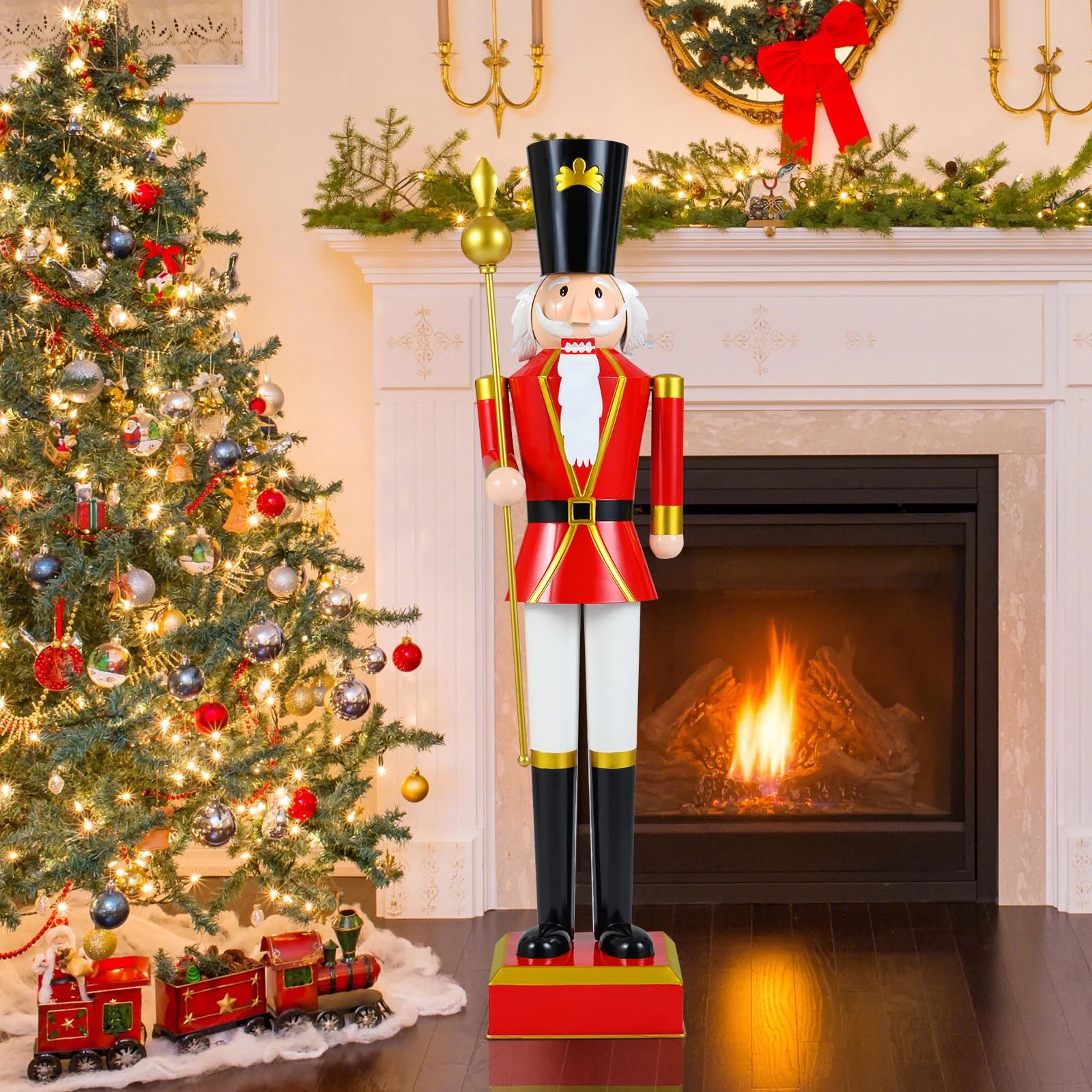 Goplus 4' Christmas Nutcracker w/High Hat Beautiful Scepter Uniform & Boots - Image 9