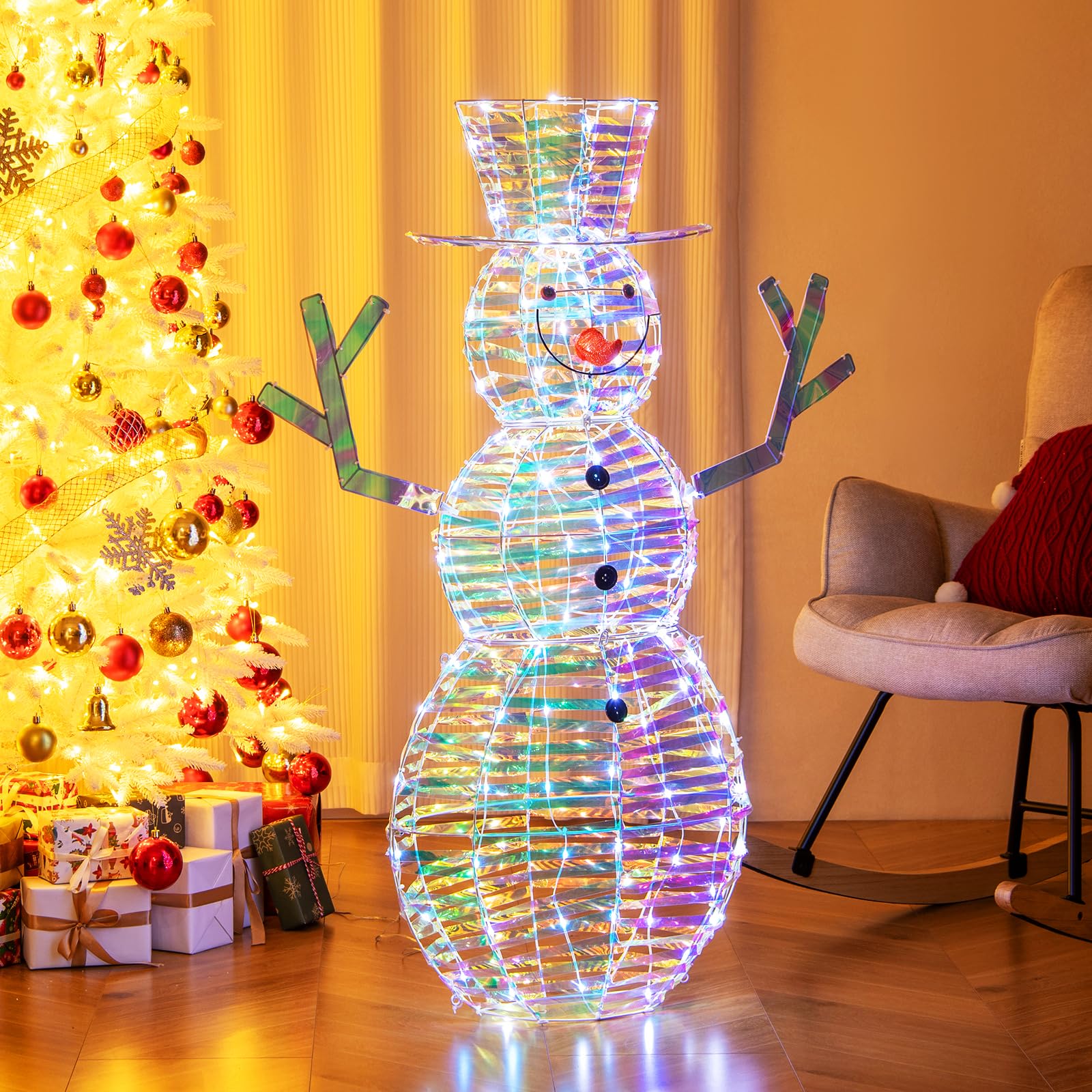 Goplus 4 FT Lighted Christmas Snowman, Light-up Xmas Holiday Decoration with 100 LED Lights - Image 2