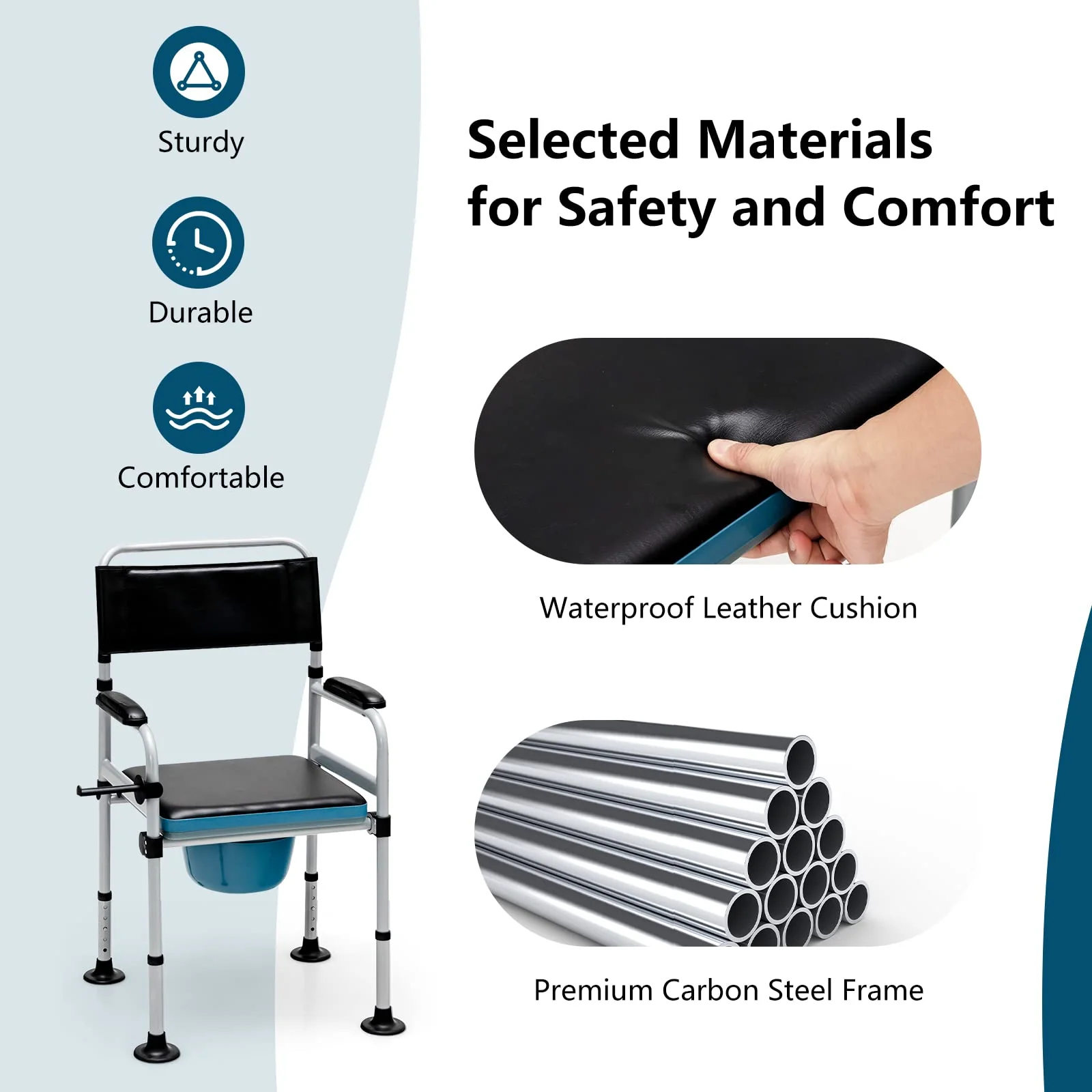 Goplus 4-in-1 Bedside Commode, Folding Toilet Bedside Shower Chair with Detachable Bucket - Image 6
