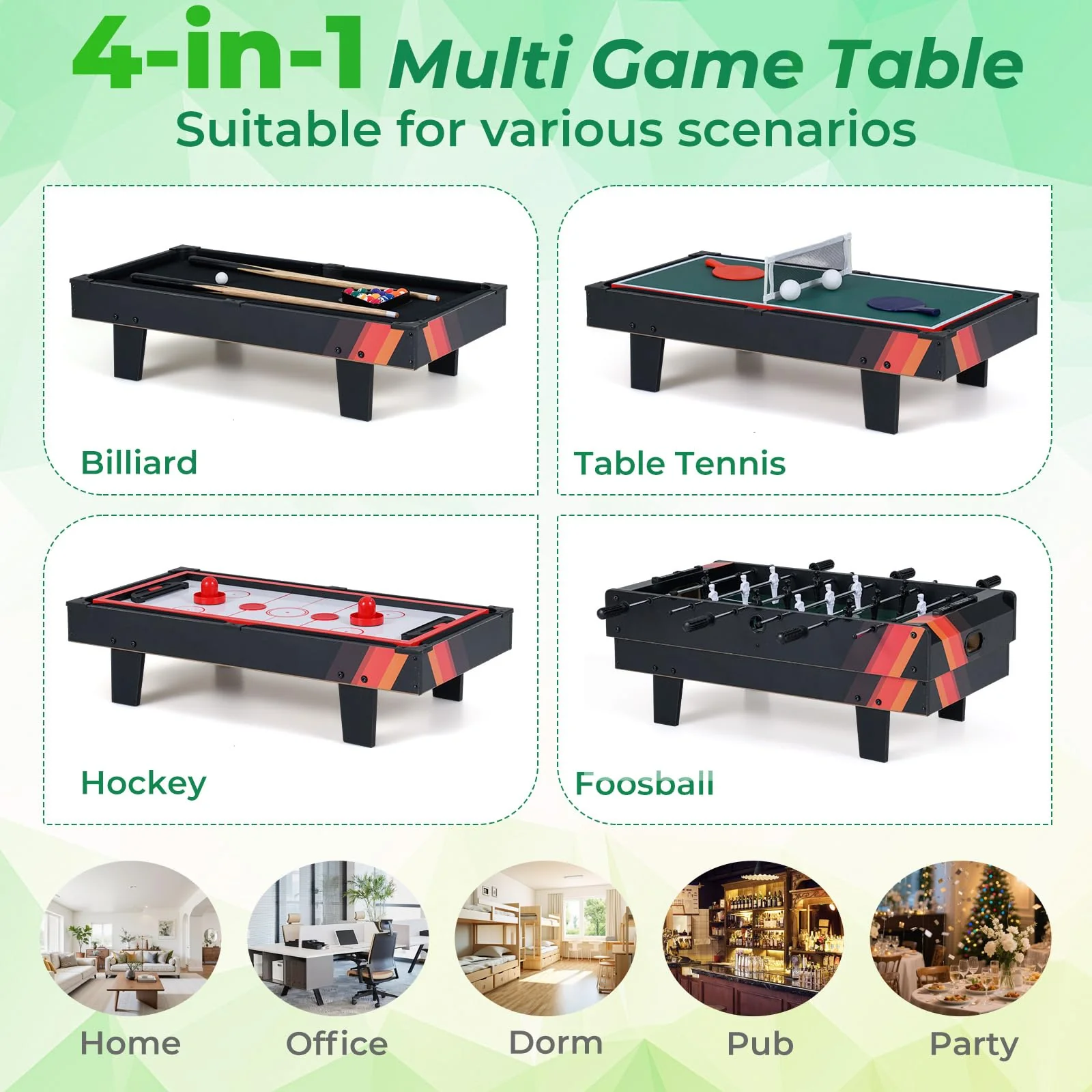 Goplus 4 in 1 Multi Game Table Stackable Combo Tabletops for Home - Image 3