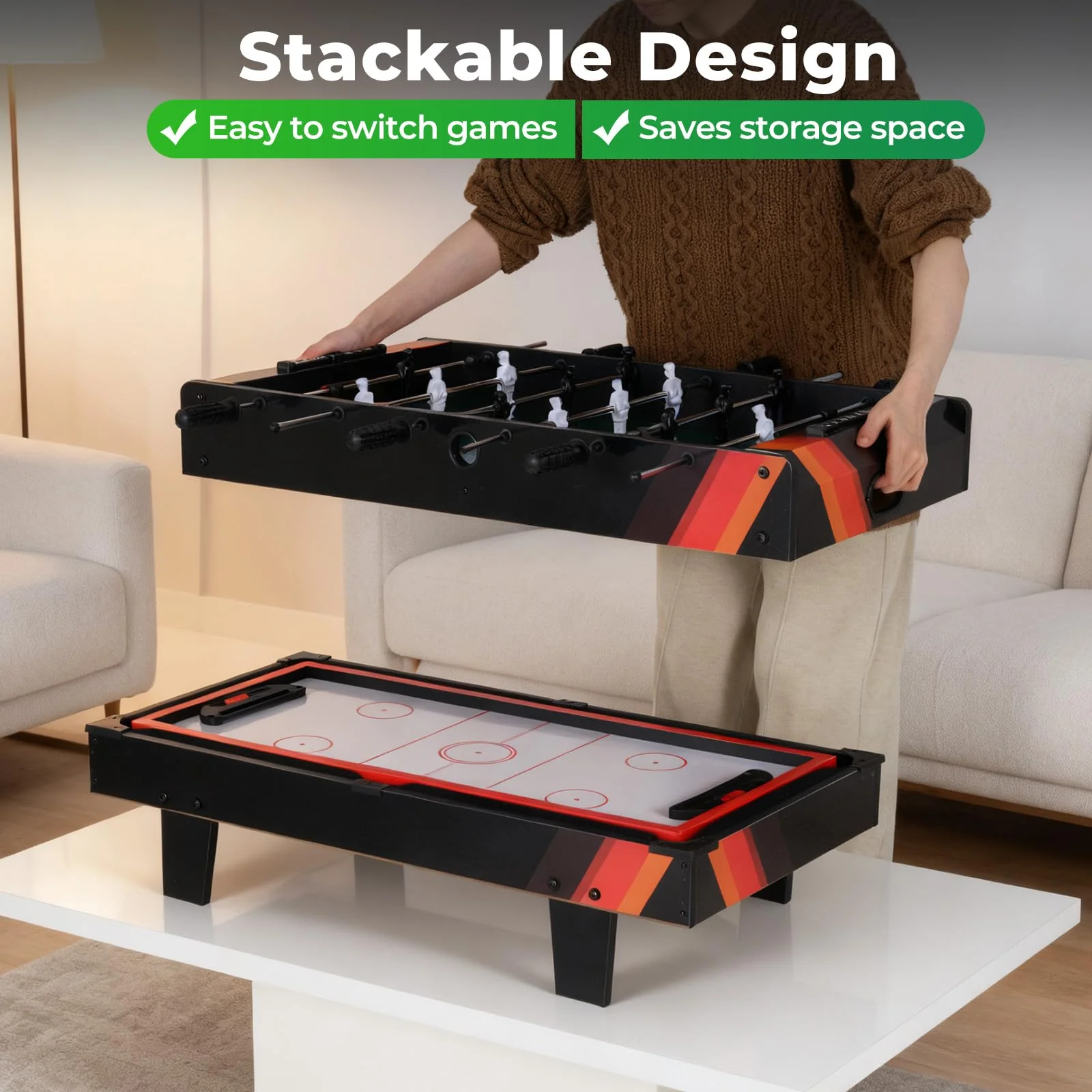 Goplus 4 in 1 Multi Game Table Stackable Combo Tabletops for Home - Image 5