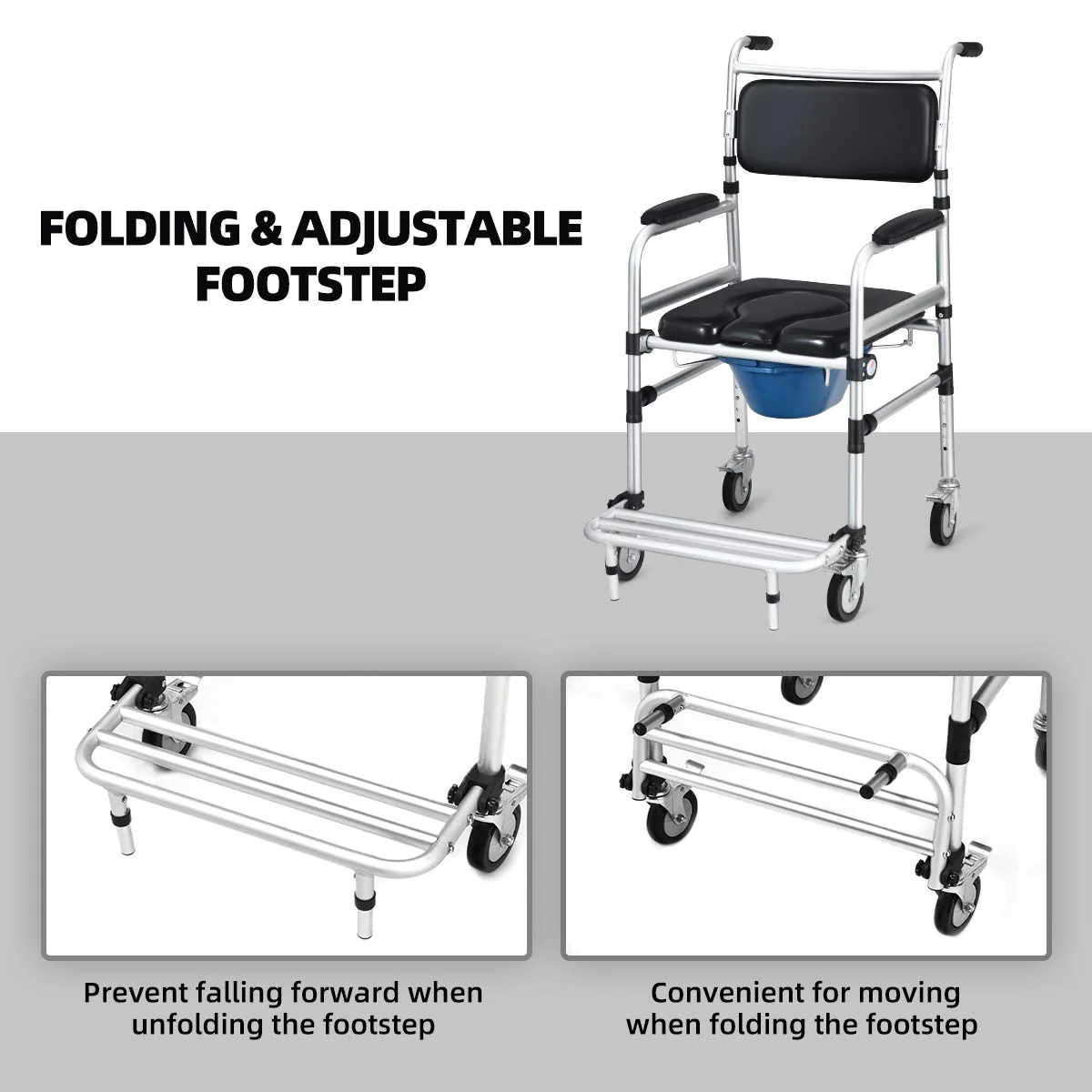 Goplus 4 in 1 Shower Commode Wheelchair, 330lbs Bedside Commode Chair for Toilet with Arms - Image 4