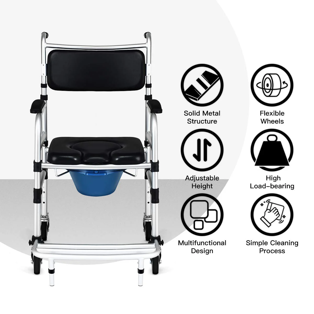 Goplus 4 in 1 Shower Commode Wheelchair, 330lbs Bedside Commode Chair for Toilet with Arms - Image 7