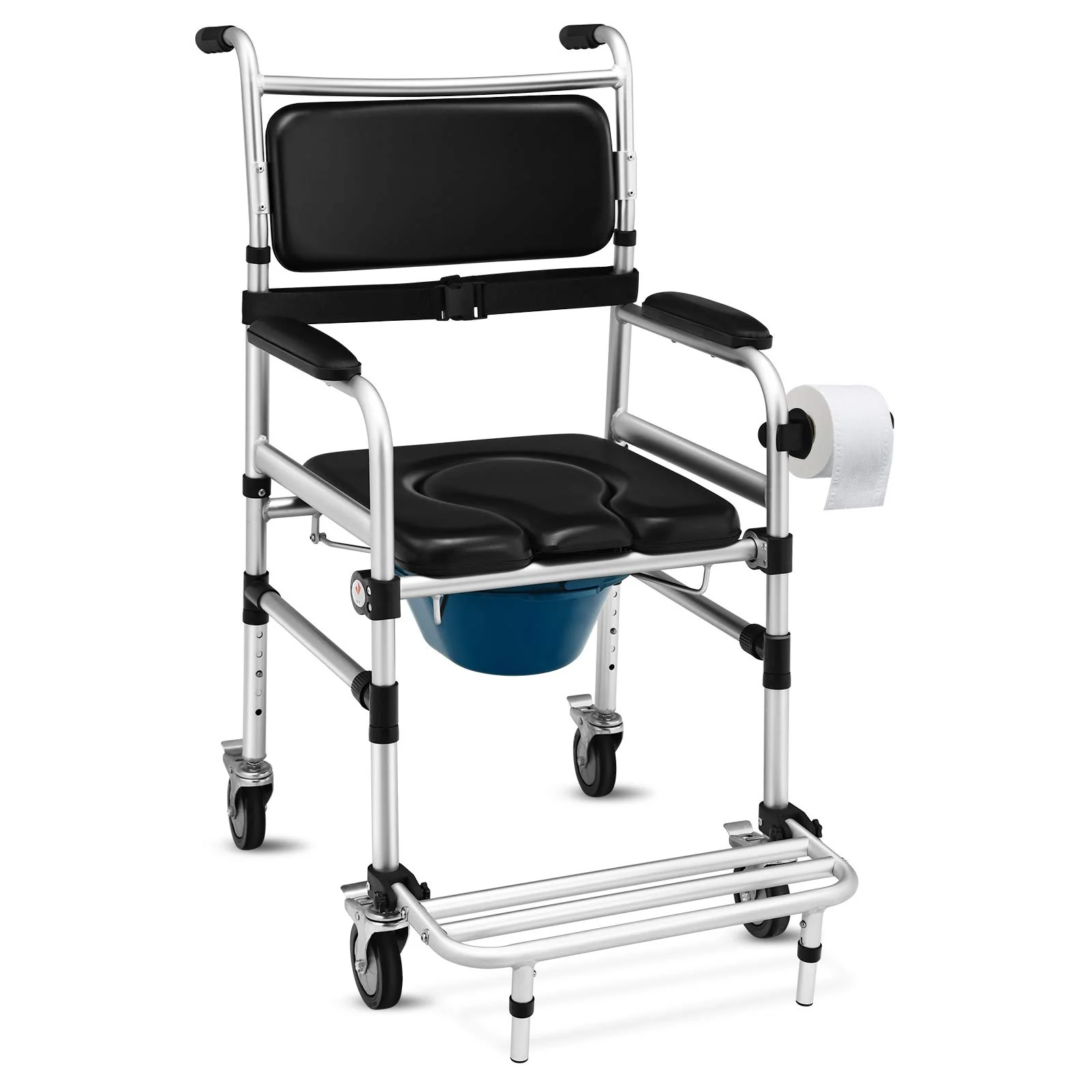 Goplus 4 in 1 Shower Commode Wheelchair, 330lbs Bedside Commode Chair for Toilet with Arms - Image 8