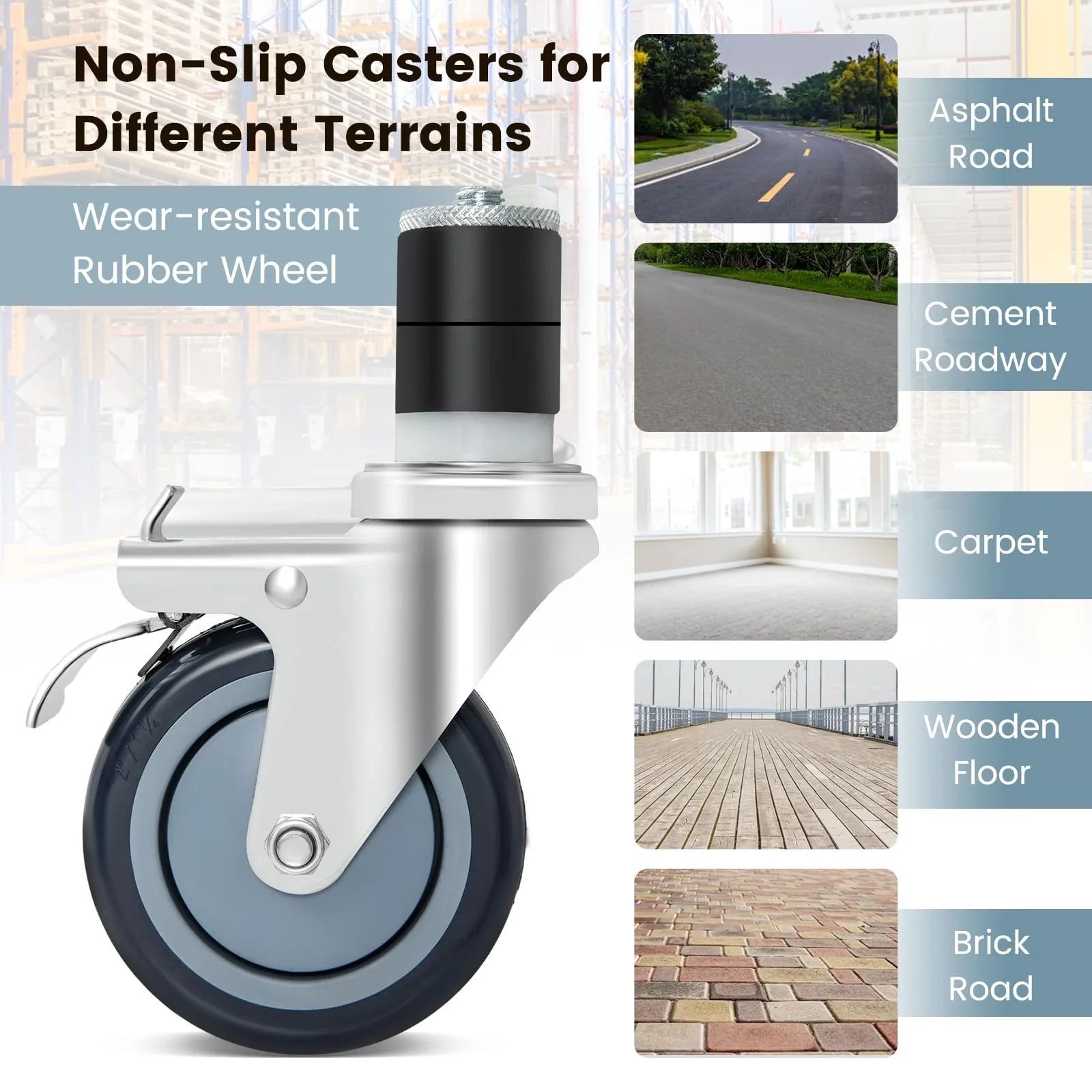 Goplus 4 inch Caster Wheel Set,Expanding Stem Caster Set of 4, 2 Wheels with Brakes - Image 4