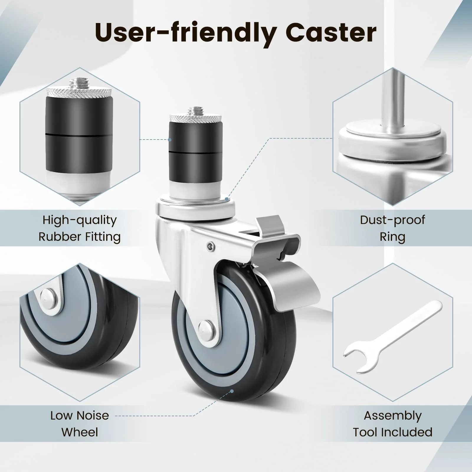 Goplus 4 inch Caster Wheel Set,Expanding Stem Caster Set of 4, 2 Wheels with Brakes - Image 6