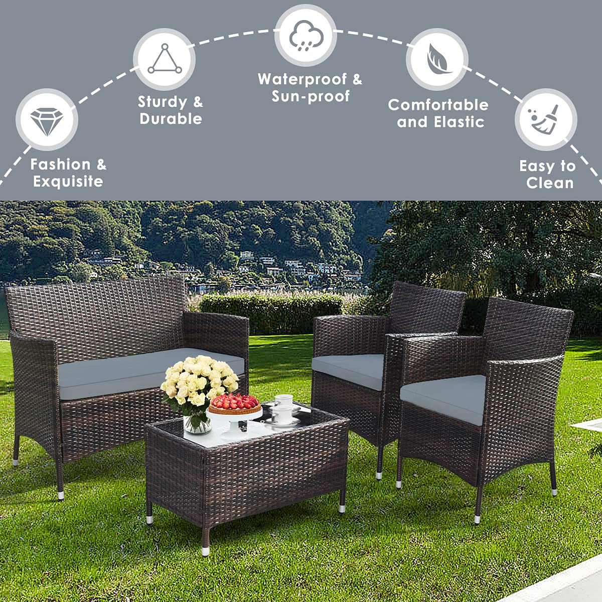 Goplus 4-Piece Rattan Patio Set - Image 3