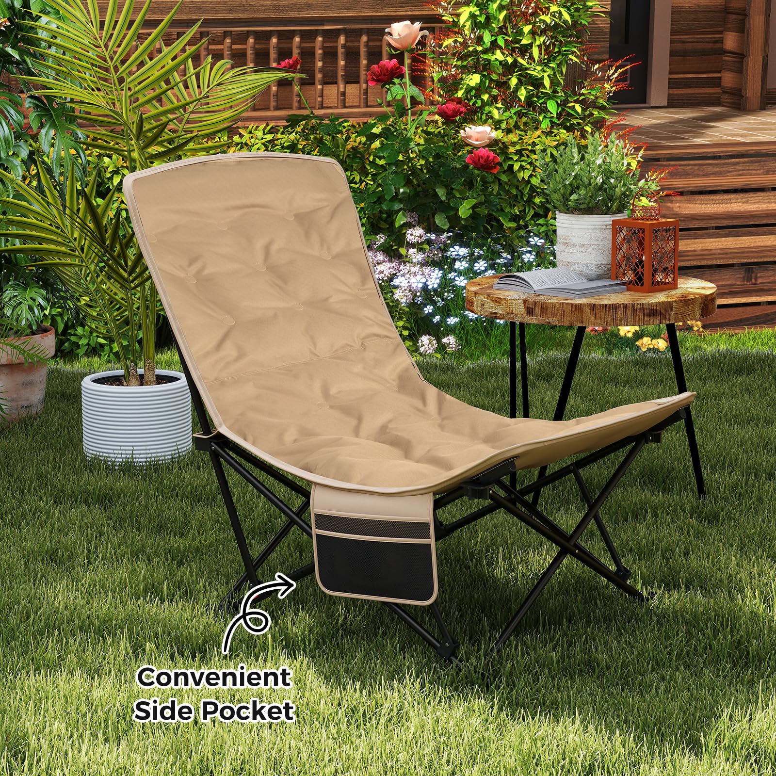 Goplus 4-Position Padded Outdoor Chair with 500 LBS Support Portable Folding Camping Chair - Image 2