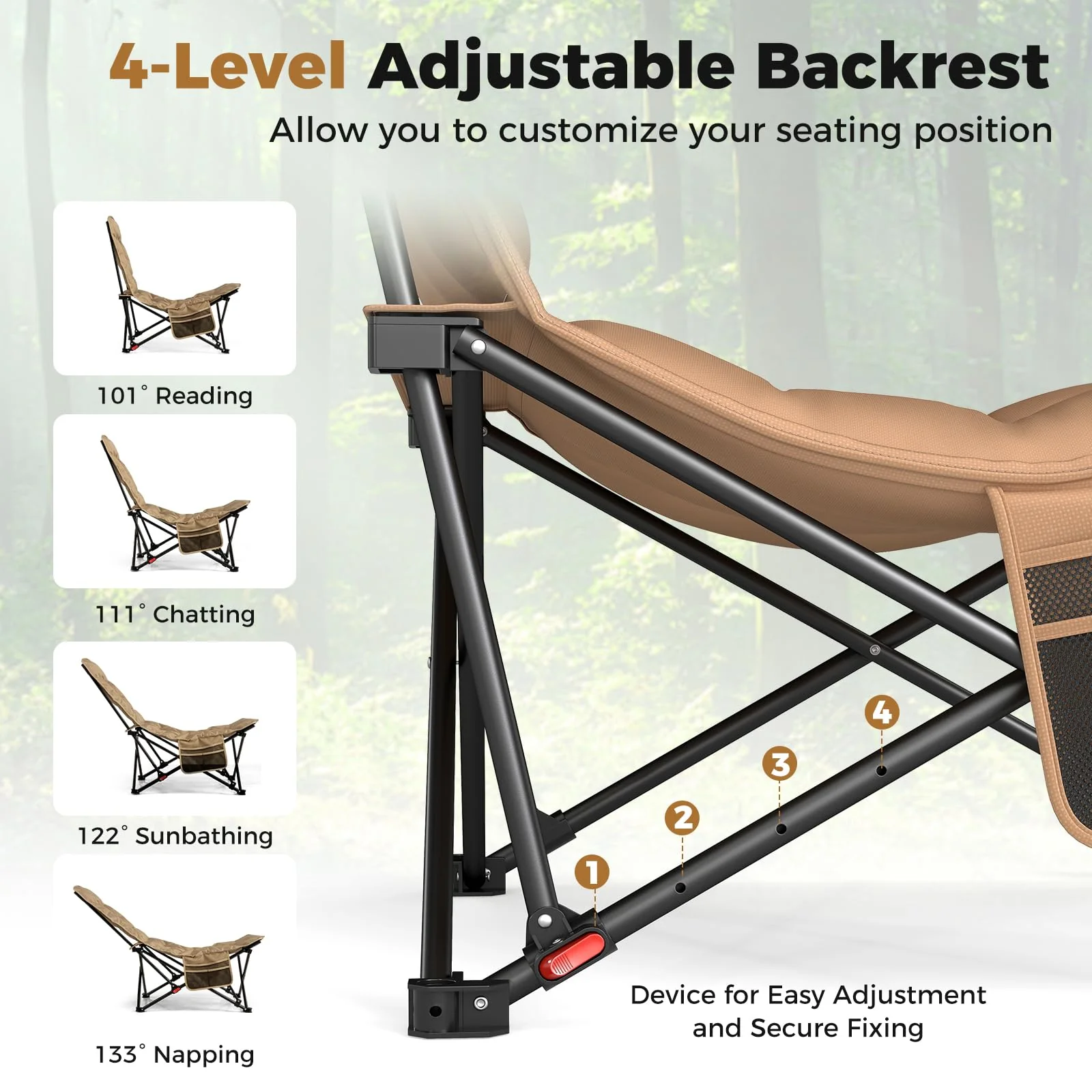 Goplus 4-Position Padded Outdoor Chair with 500 LBS Support Portable Folding Camping Chair - Image 4