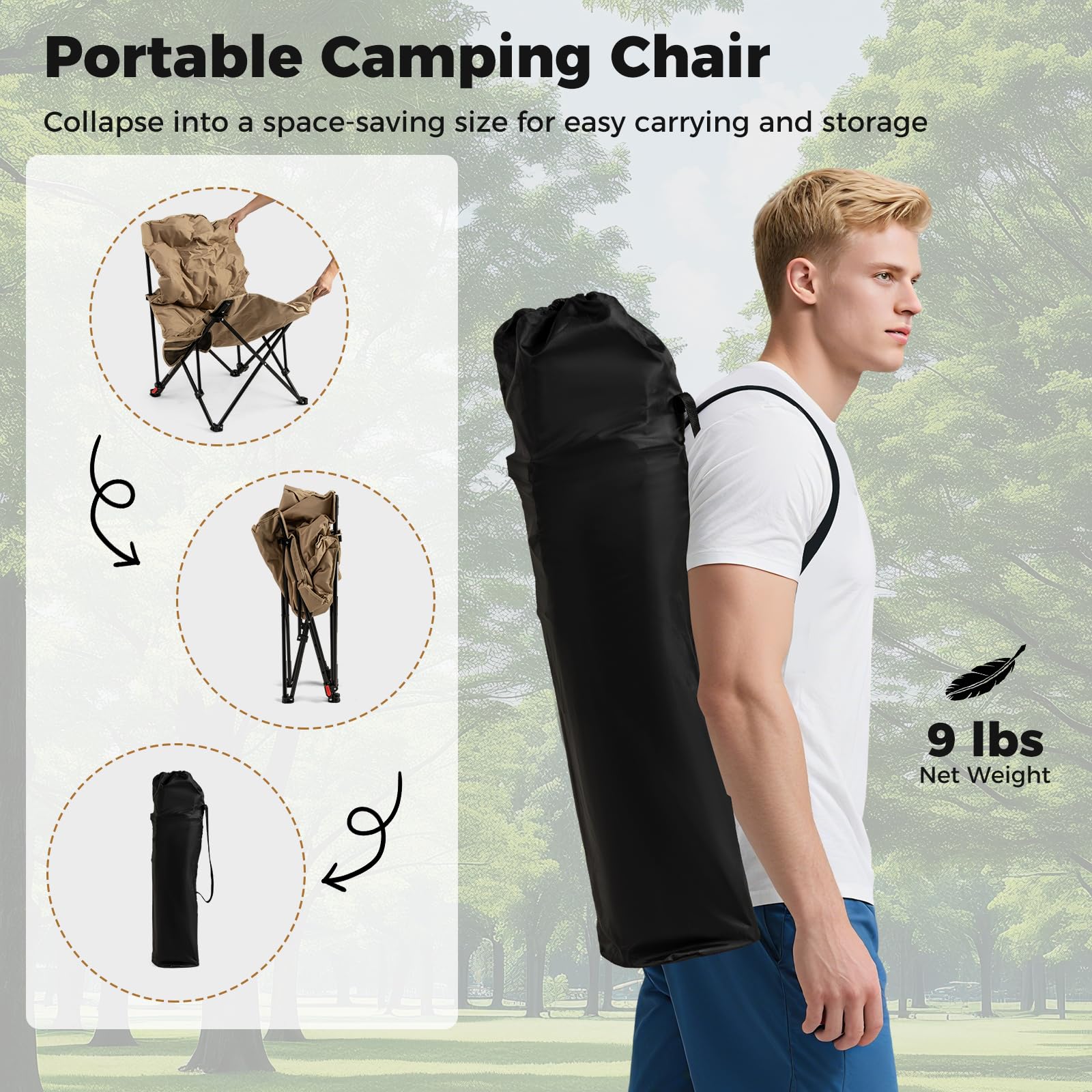 Goplus 4-Position Padded Outdoor Chair with 500 LBS Support Portable Folding Camping Chair - Image 6