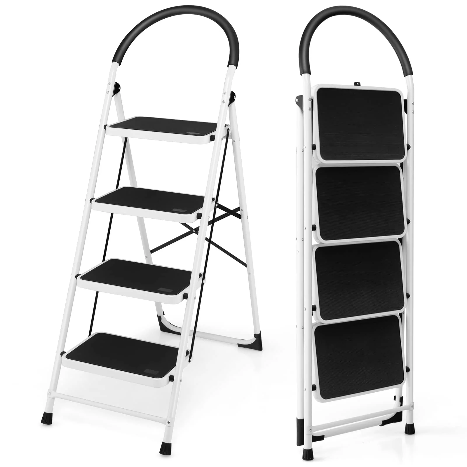 Goplus 4 Step Ladder, Folding Step Stool for Adults with Wide Non-Slip Pedal and Comfort Handgrip for Kitchen Closet Office