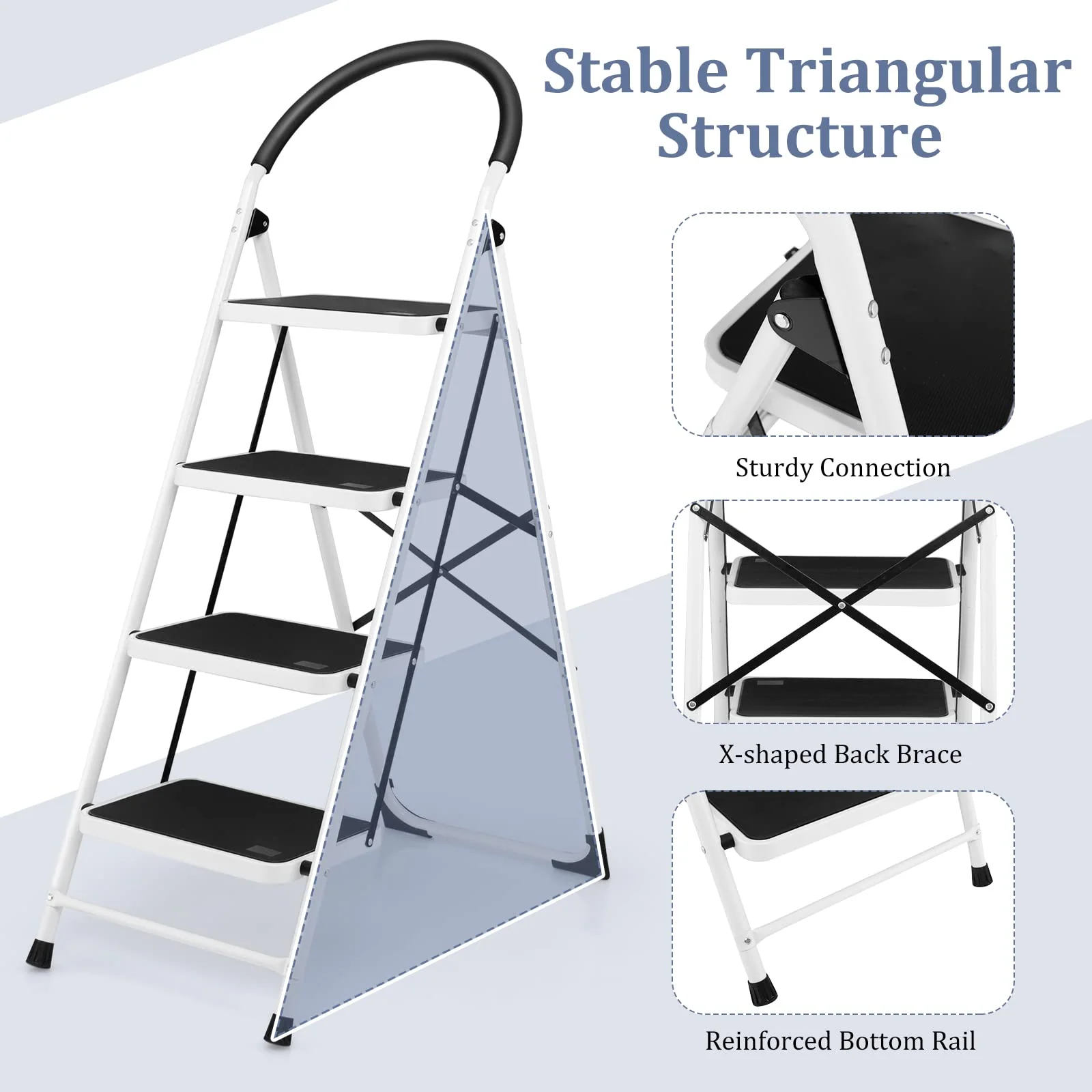 Goplus 4 Step Ladder, Folding Step Stool for Adults with Wide Non-Slip Pedal and Comfort Handgrip for Kitchen Closet Office - Image 2