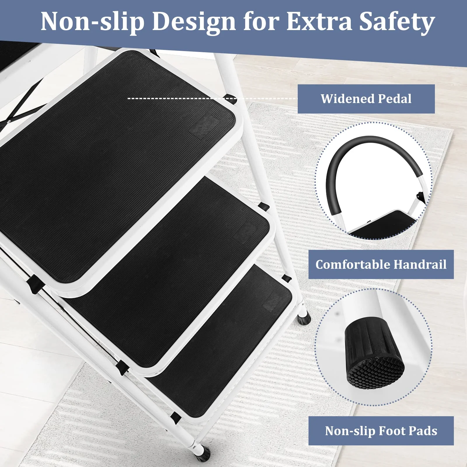 Goplus 4 Step Ladder, Folding Step Stool for Adults with Wide Non-Slip Pedal and Comfort Handgrip for Kitchen Closet Office - Image 3