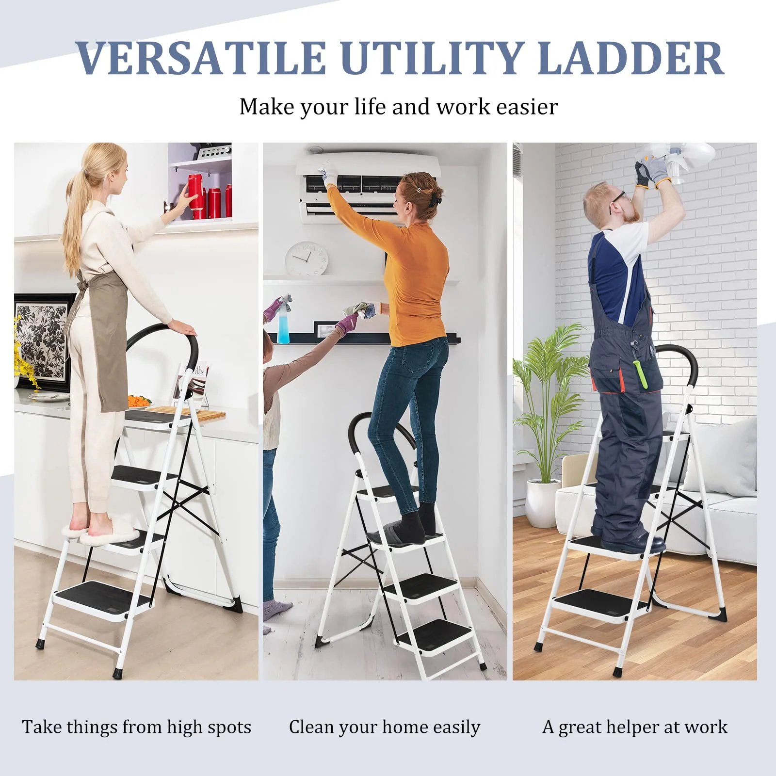 Goplus 4 Step Ladder, Folding Step Stool for Adults with Wide Non-Slip Pedal and Comfort Handgrip for Kitchen Closet Office - Image 5