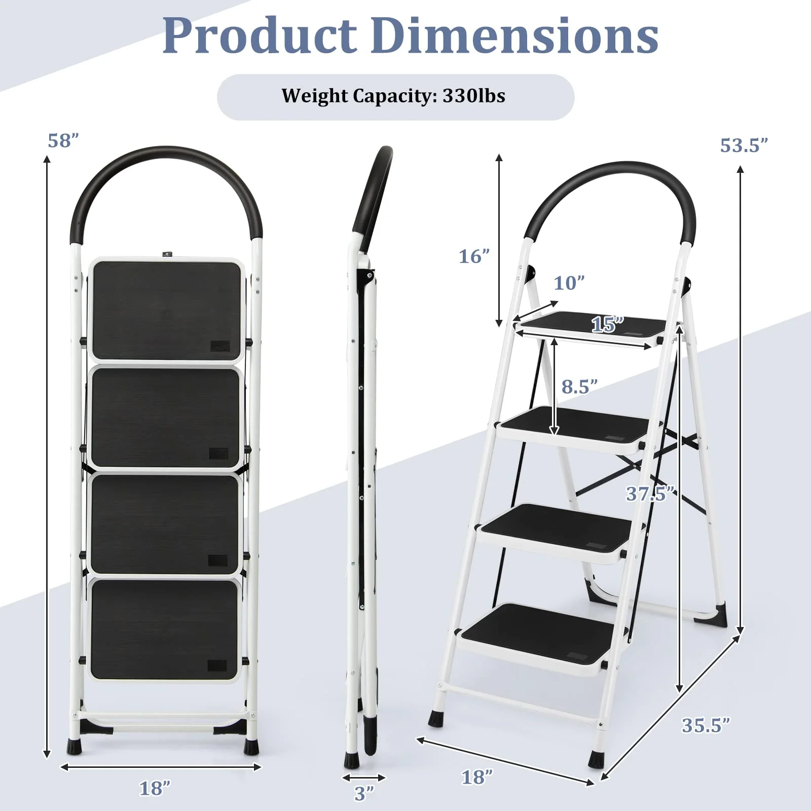 Goplus 4 Step Ladder, Folding Step Stool for Adults with Wide Non-Slip Pedal and Comfort Handgrip for Kitchen Closet Office - Image 6