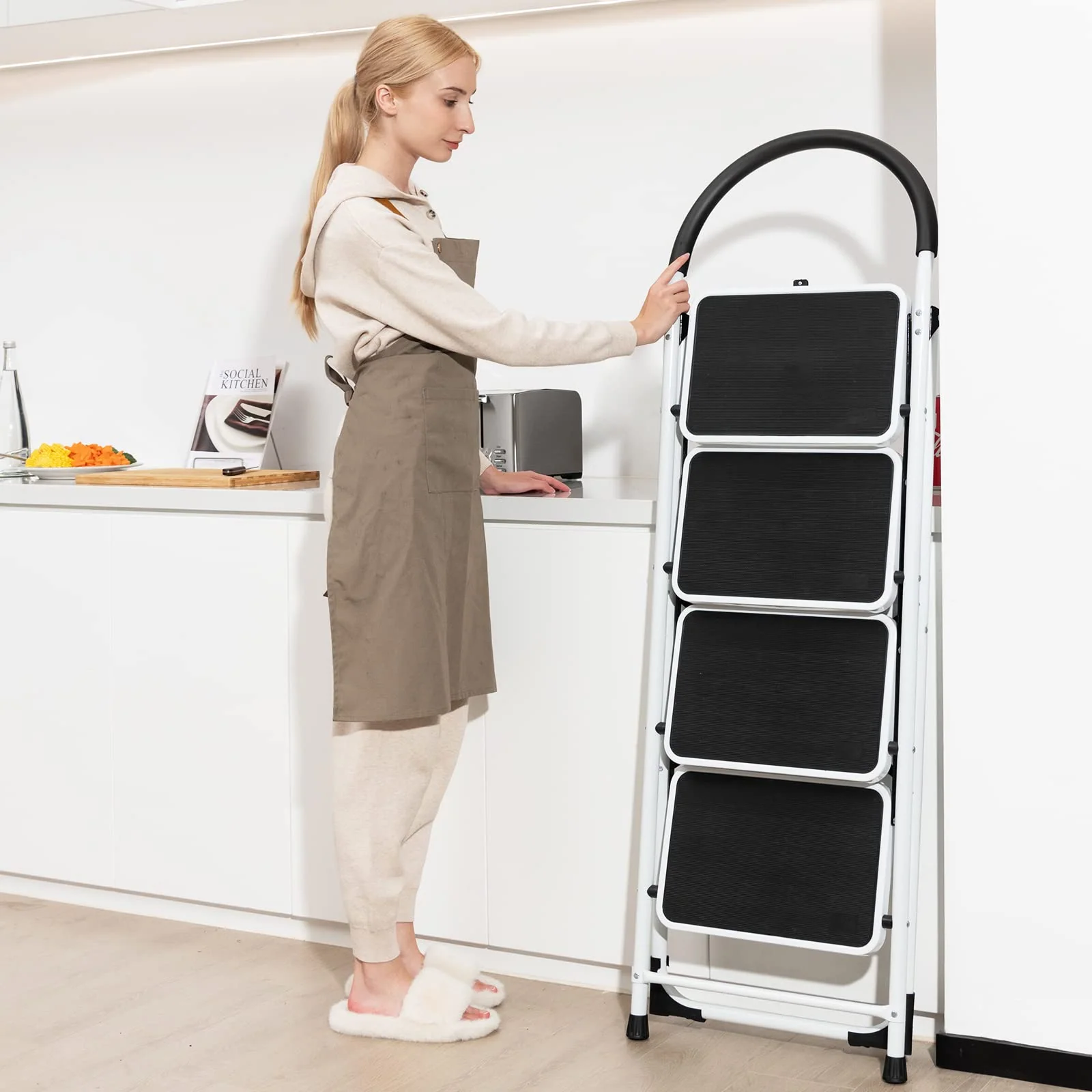 Goplus 4 Step Ladder, Folding Step Stool for Adults with Wide Non-Slip Pedal and Comfort Handgrip for Kitchen Closet Office - Image 8