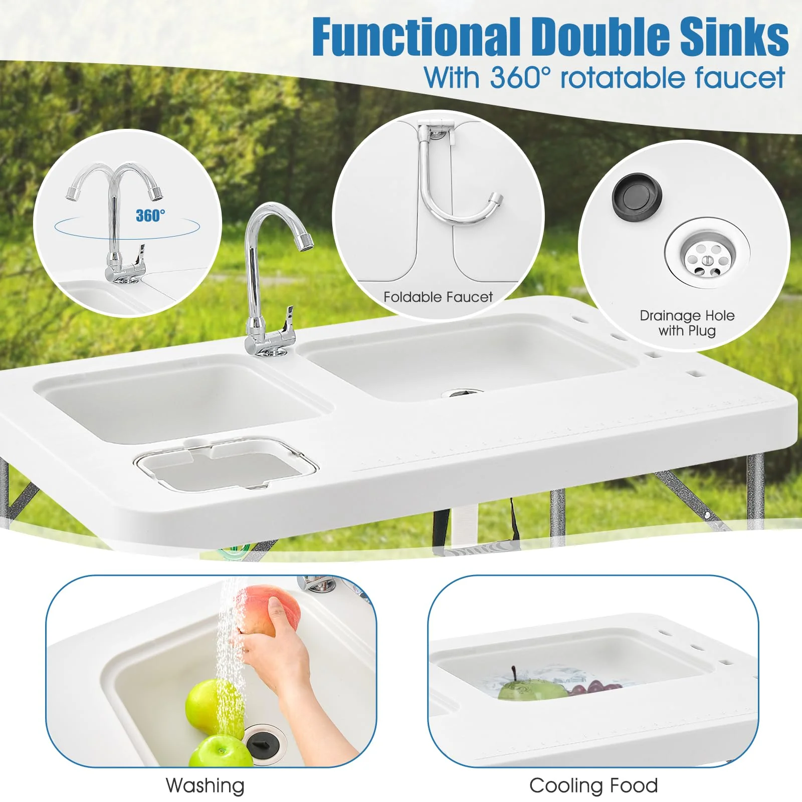 Goplus 40" Folding Fish Cleaning Table with Dual Water Basins - Image 4