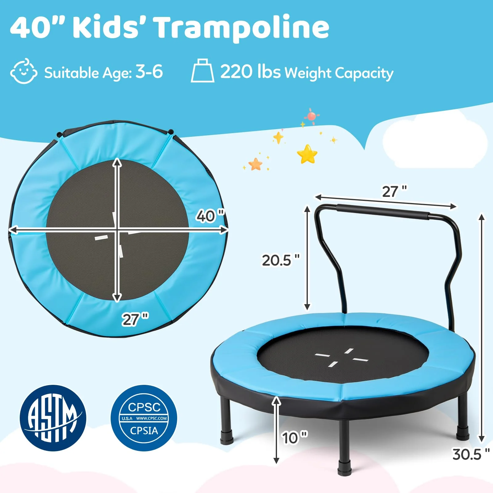 Goplus 40" Trampoline with Foam Handlebar & Safety Pad - Image 6