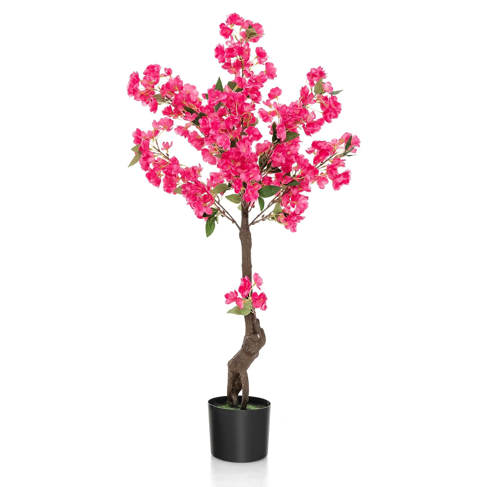 Goplus 41” Artificial Plum Blossom Tree, Fake Floral Plant with 92 Flowers & Realistic Trunk in Plastic Nursery Pot - Image 10