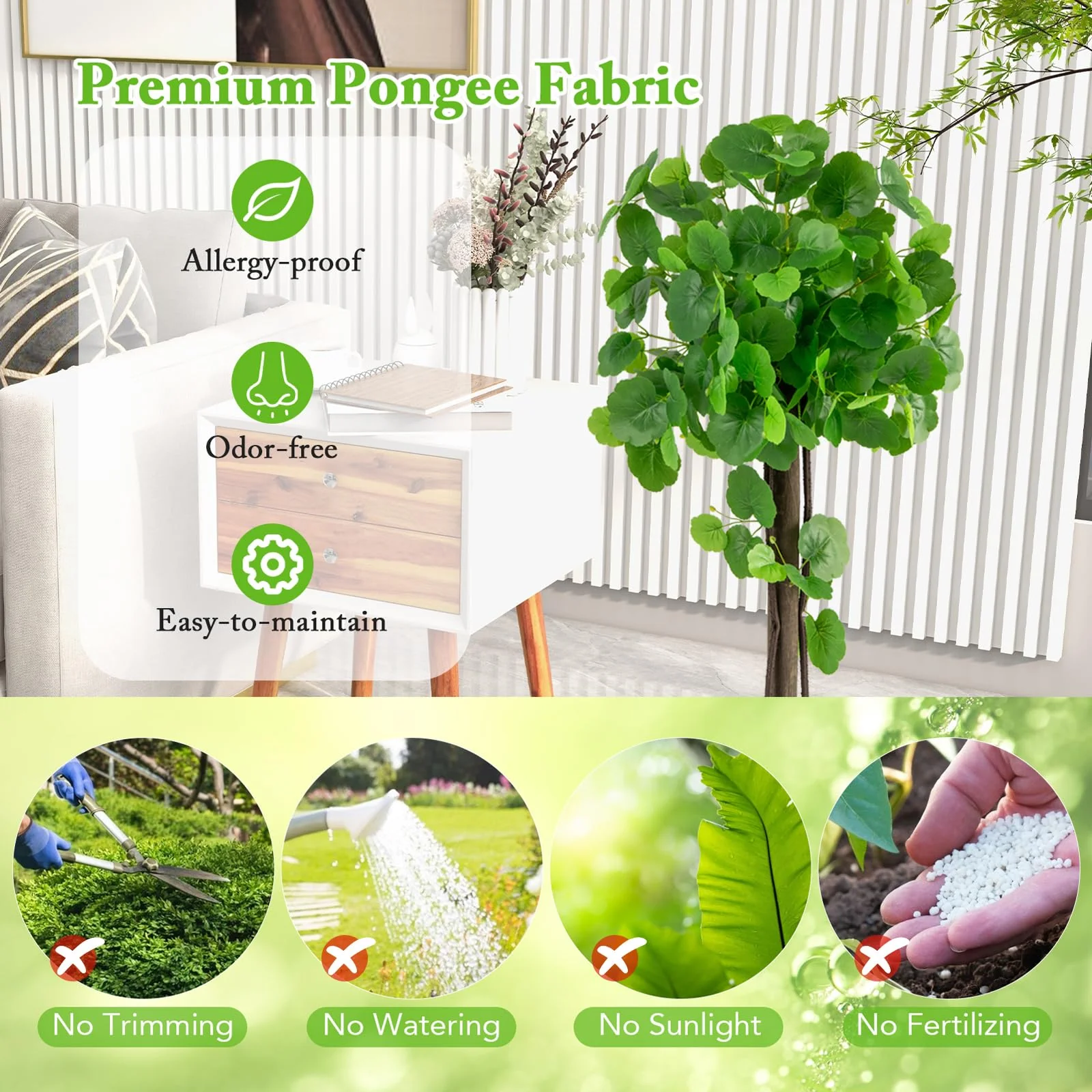 Goplus 44’’ Artificial Crabapple Tree, Tall Fake Plant in Pot with Real Wood Trunk - Image 3