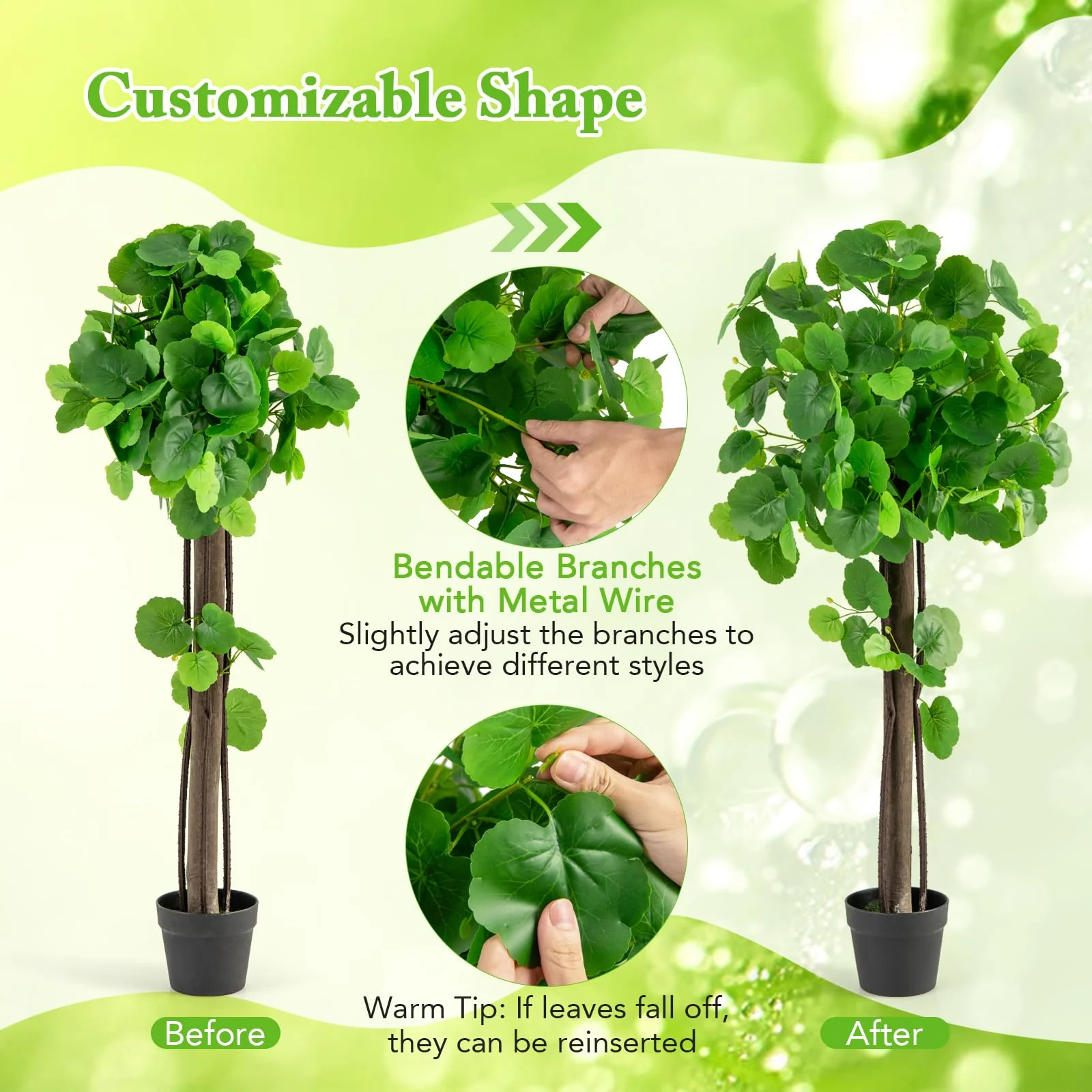 Goplus 44’’ Artificial Crabapple Tree, Tall Fake Plant in Pot with Real Wood Trunk - Image 6