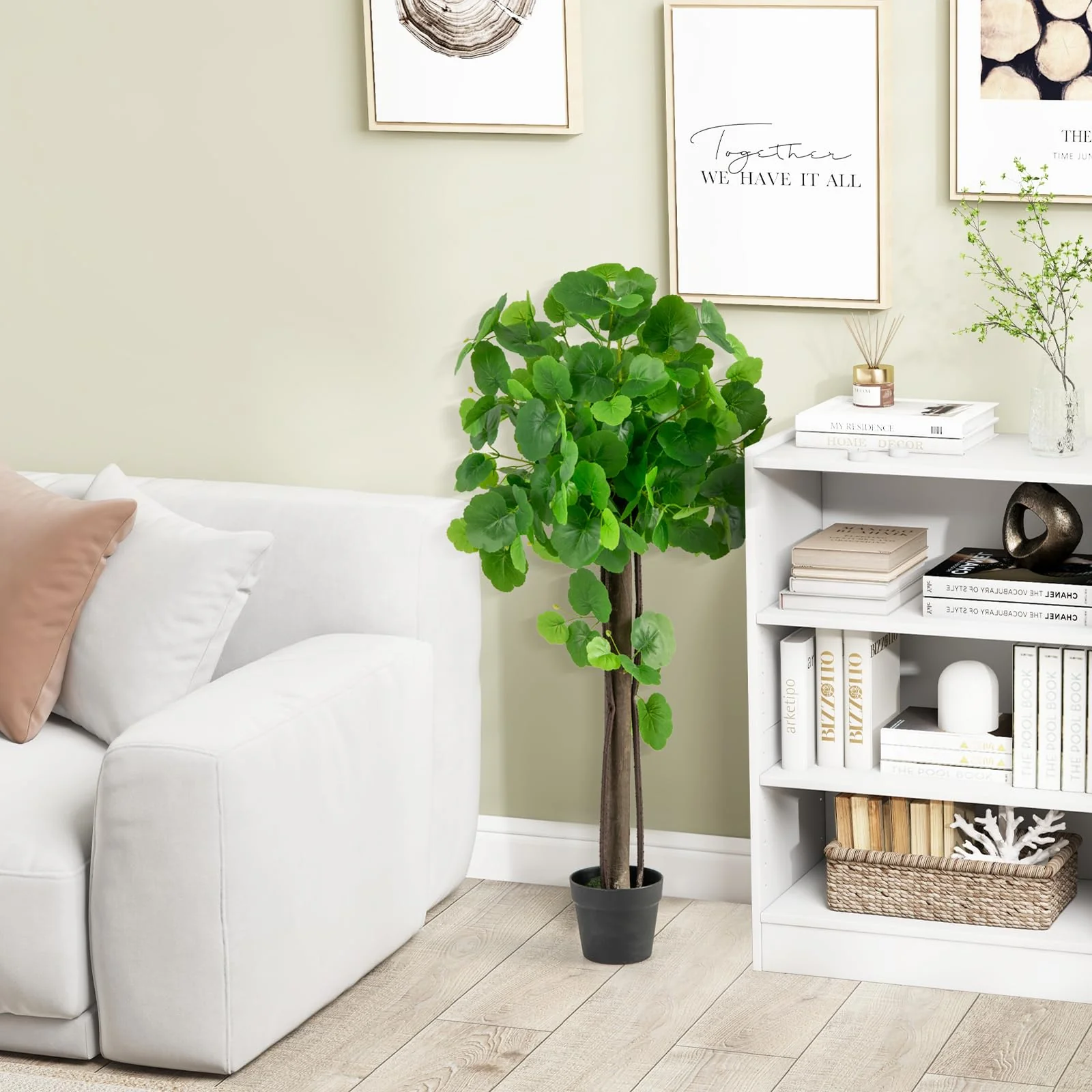 Goplus 44’’ Artificial Crabapple Tree, Tall Fake Plant in Pot with Real Wood Trunk - Image 9