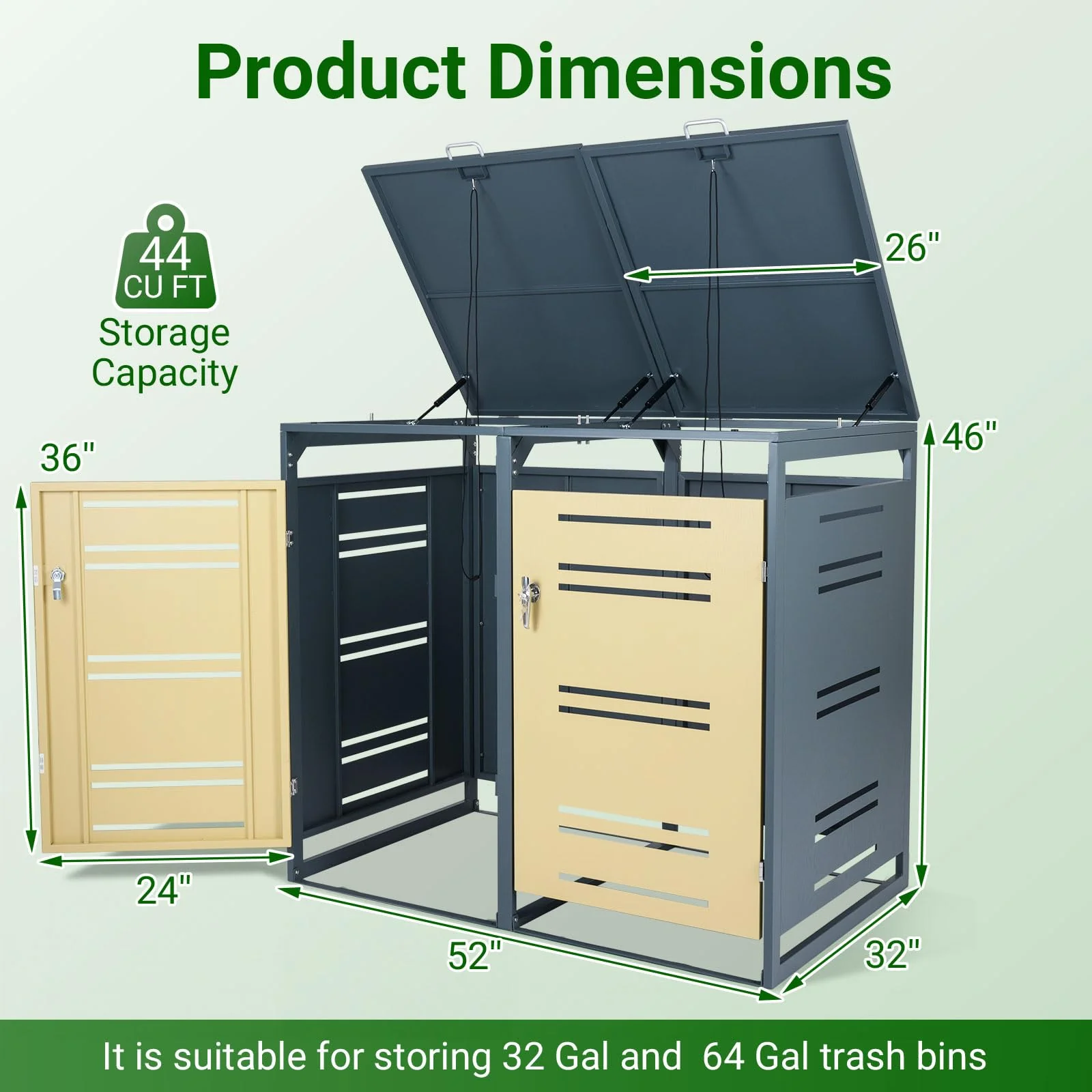 Goplus 52"x32"x46" Outdoor Trash Can Storage - Image 3