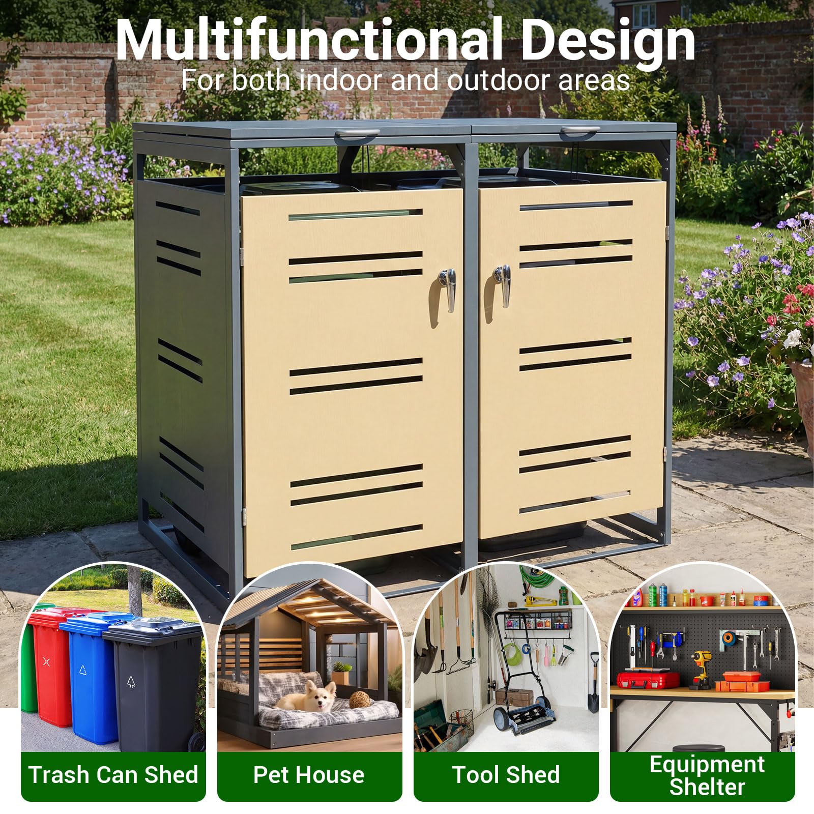 Goplus 52"x32"x46" Outdoor Trash Can Storage - Image 4
