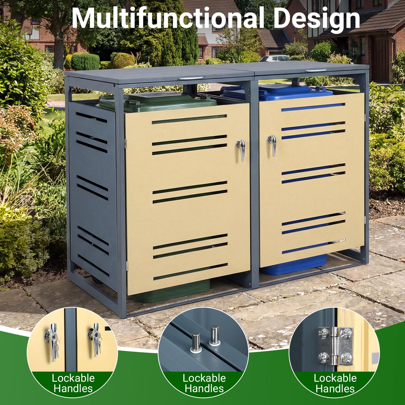 Goplus 52"x32"x46" Outdoor Trash Can Storage - Image 5