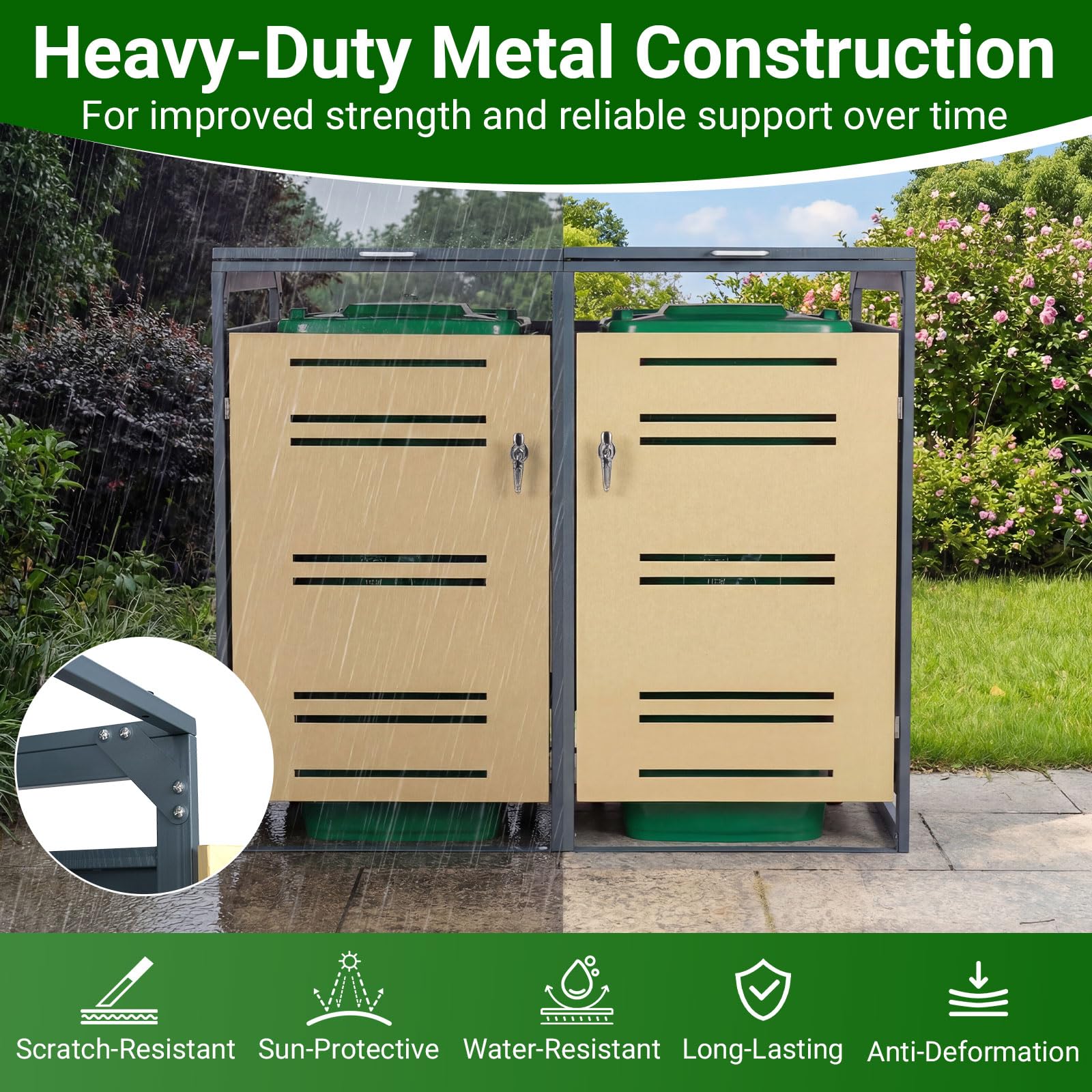 Goplus 52"x32"x46" Outdoor Trash Can Storage - Image 6