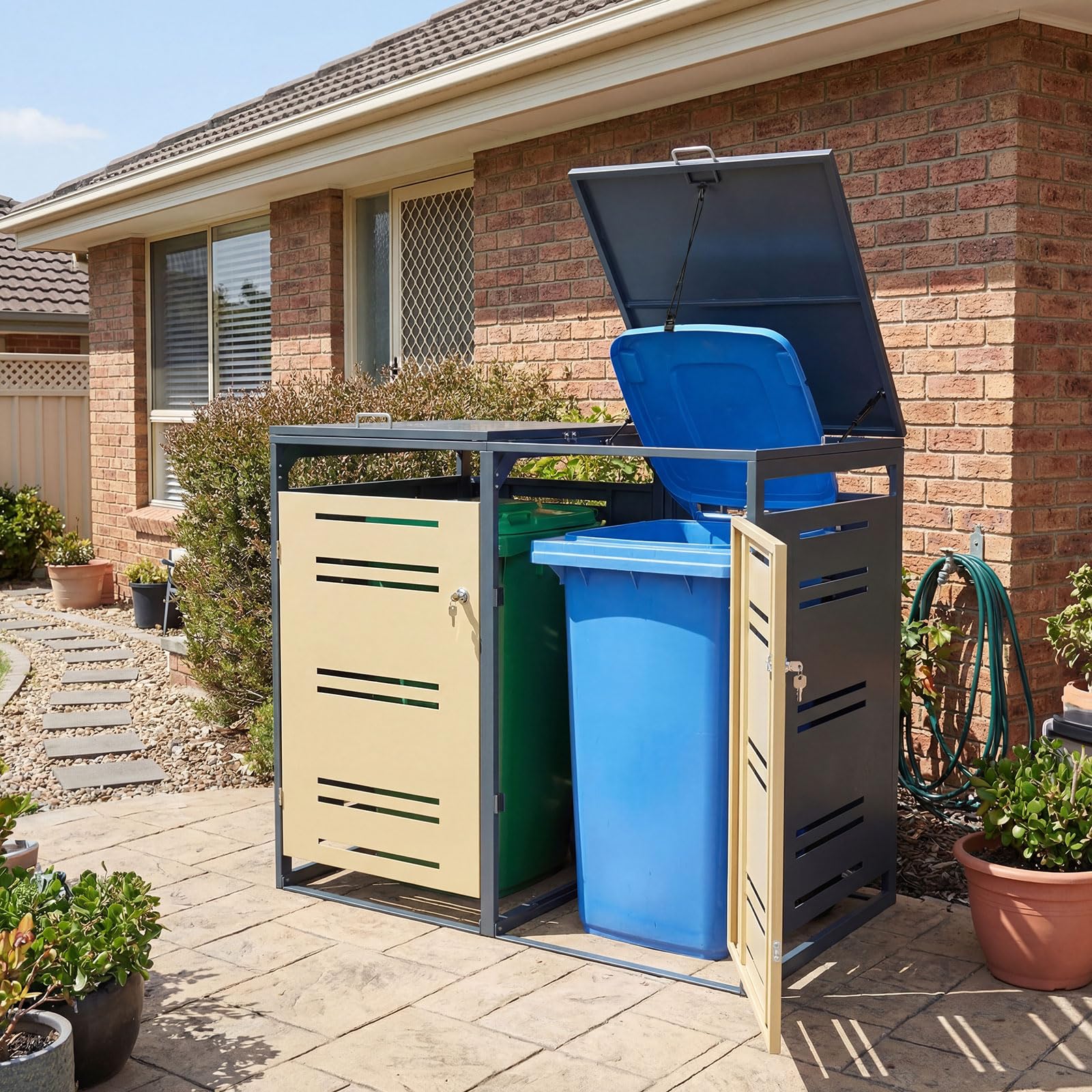 Goplus 52"x32"x46" Outdoor Trash Can Storage - Image 8