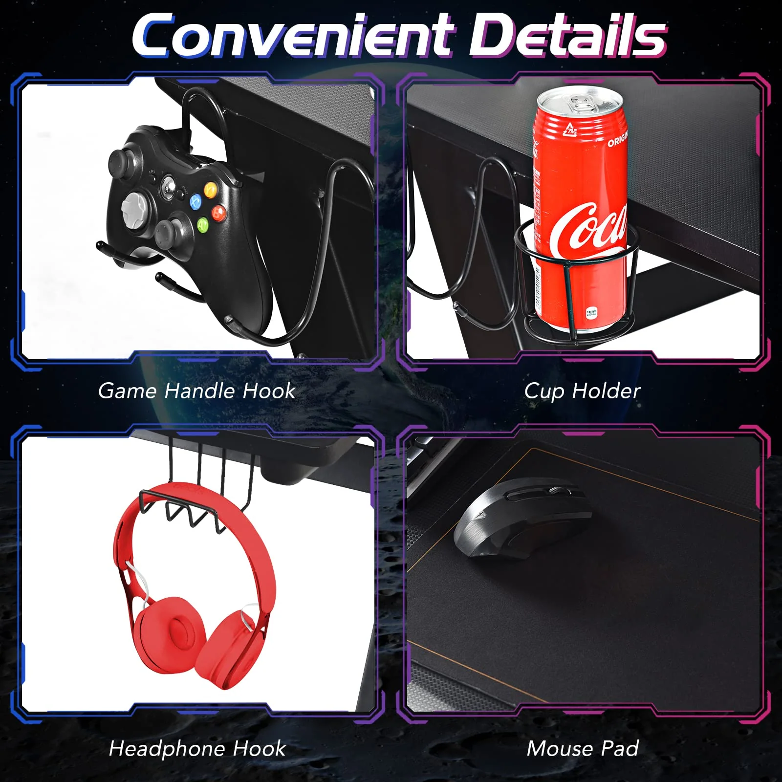 Goplus 45.5 Gaming Desk, Z Shaped Racing Game Table with Carbon Fiber Surface, Mouse Mat - Image 4