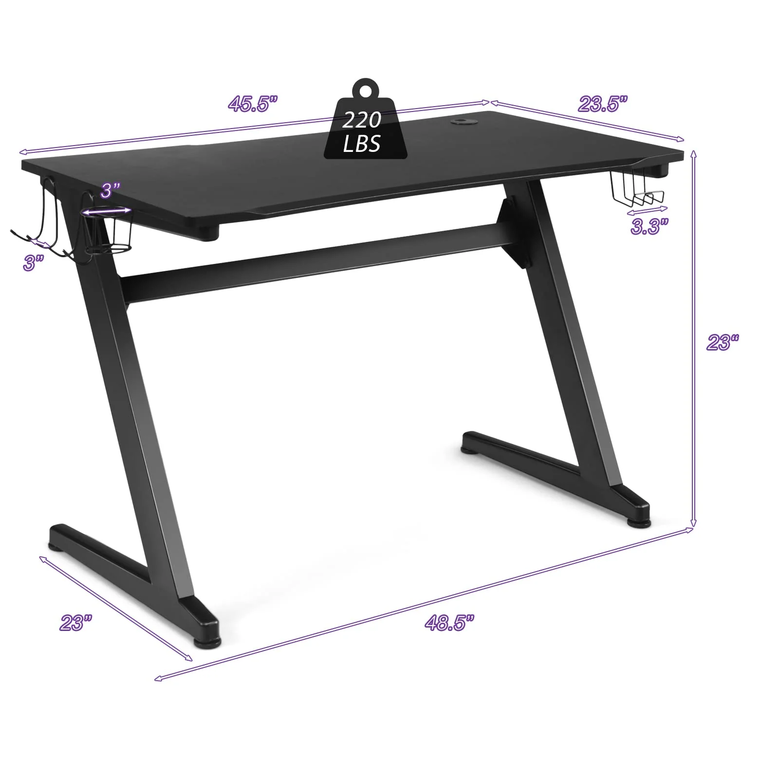 Goplus 45.5 Gaming Desk, Z Shaped Racing Game Table with Carbon Fiber Surface, Mouse Mat - Image 8