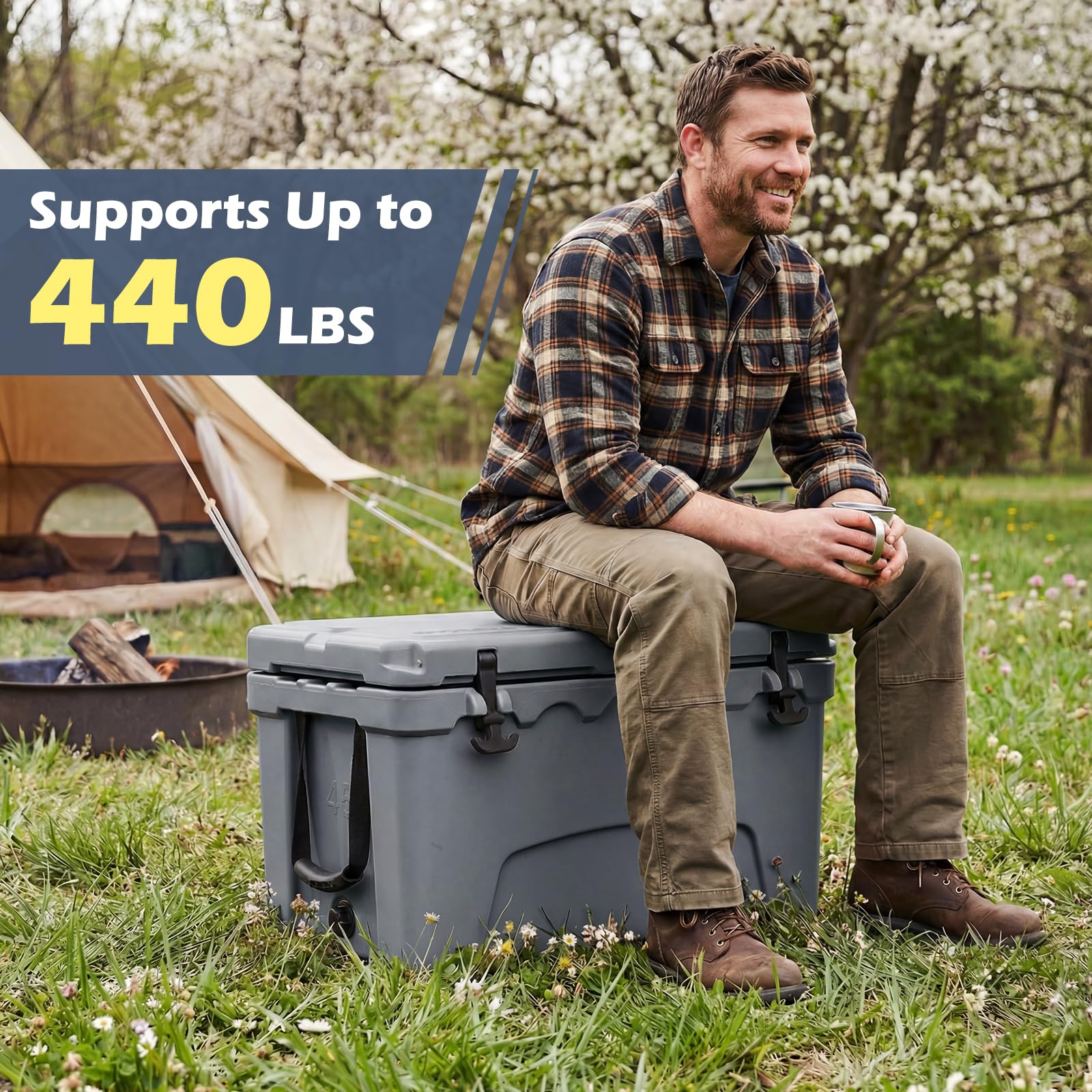 Goplus 45QT Hard Cooler w/Portable Handles & Cup Holders for Camping Fishing Beach - Image 6