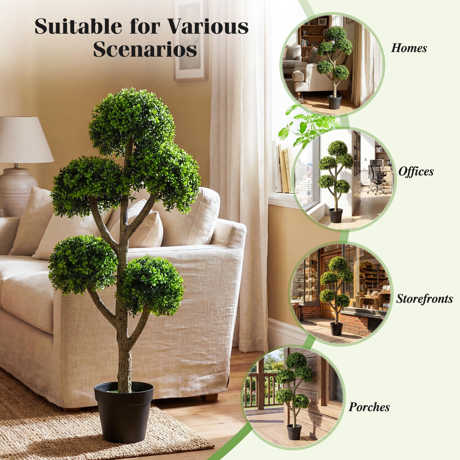 Goplus 46" Artificial Boxwood Topiary Tree with 5 Ball-Shaped Topiaries - Image 10