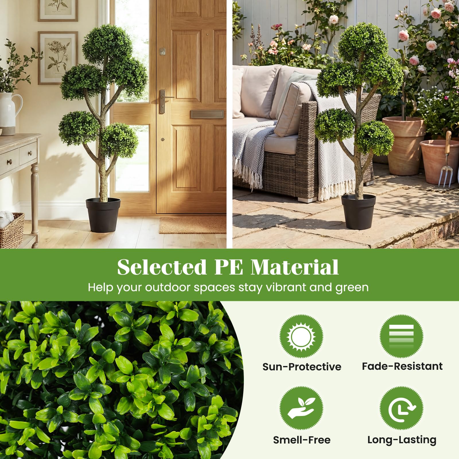 Goplus 46" Artificial Boxwood Topiary Tree with 5 Ball-Shaped Topiaries - Image 4