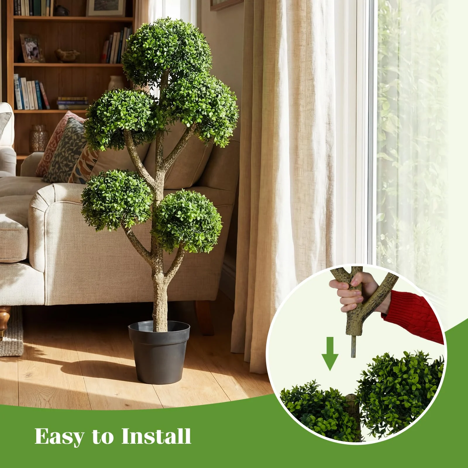 Goplus 46" Artificial Boxwood Topiary Tree with 5 Ball-Shaped Topiaries - Image 8
