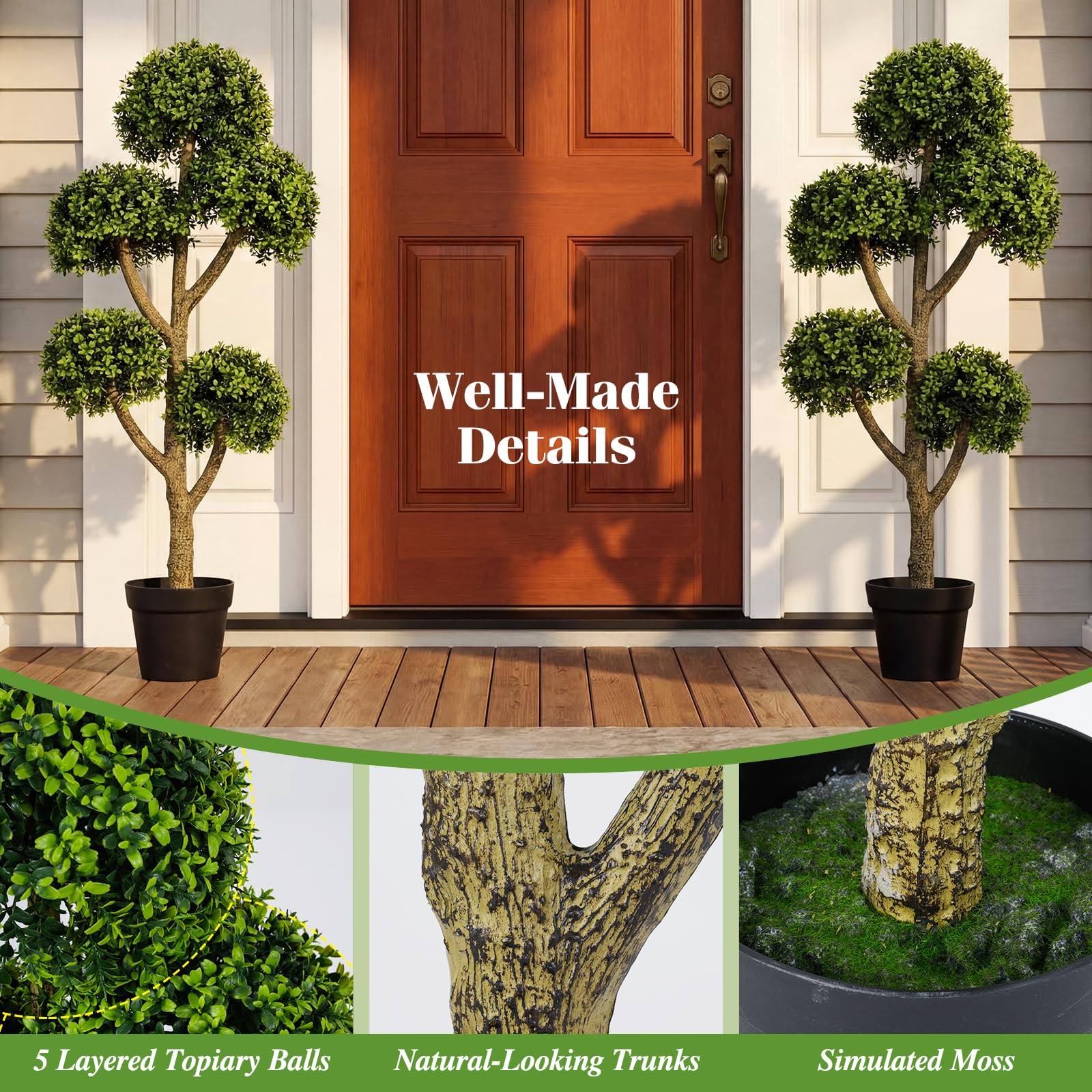 Goplus 46" Artificial Boxwood Topiary Tree with 5 Ball-Shaped Topiaries - Image 9