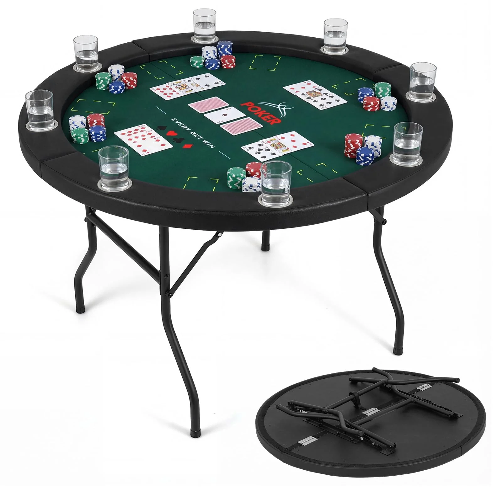 Goplus 48" 8 Player Round Casino Leisure Texas Holdem Game Table with Metal Legs