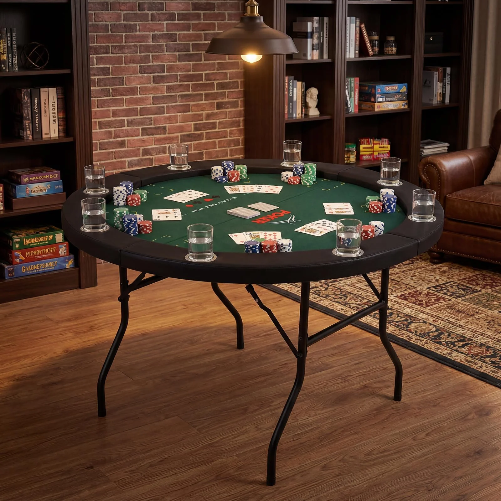 Goplus 48" 8 Player Round Casino Leisure Texas Holdem Game Table with Metal Legs - Image 10