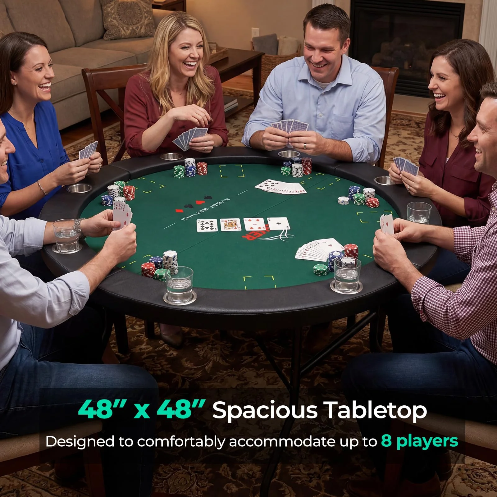 Goplus 48" 8 Player Round Casino Leisure Texas Holdem Game Table with Metal Legs - Image 3