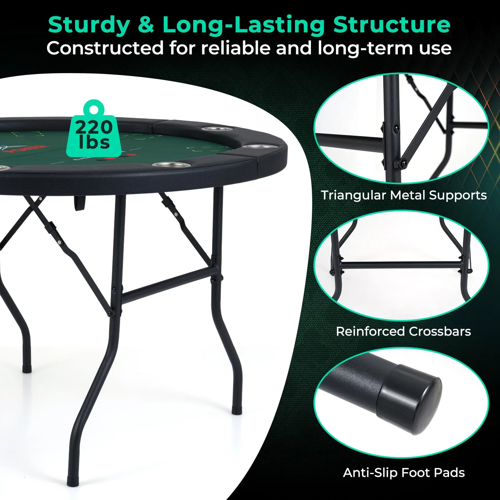 Goplus 48" 8 Player Round Casino Leisure Texas Holdem Game Table with Metal Legs - Image 4