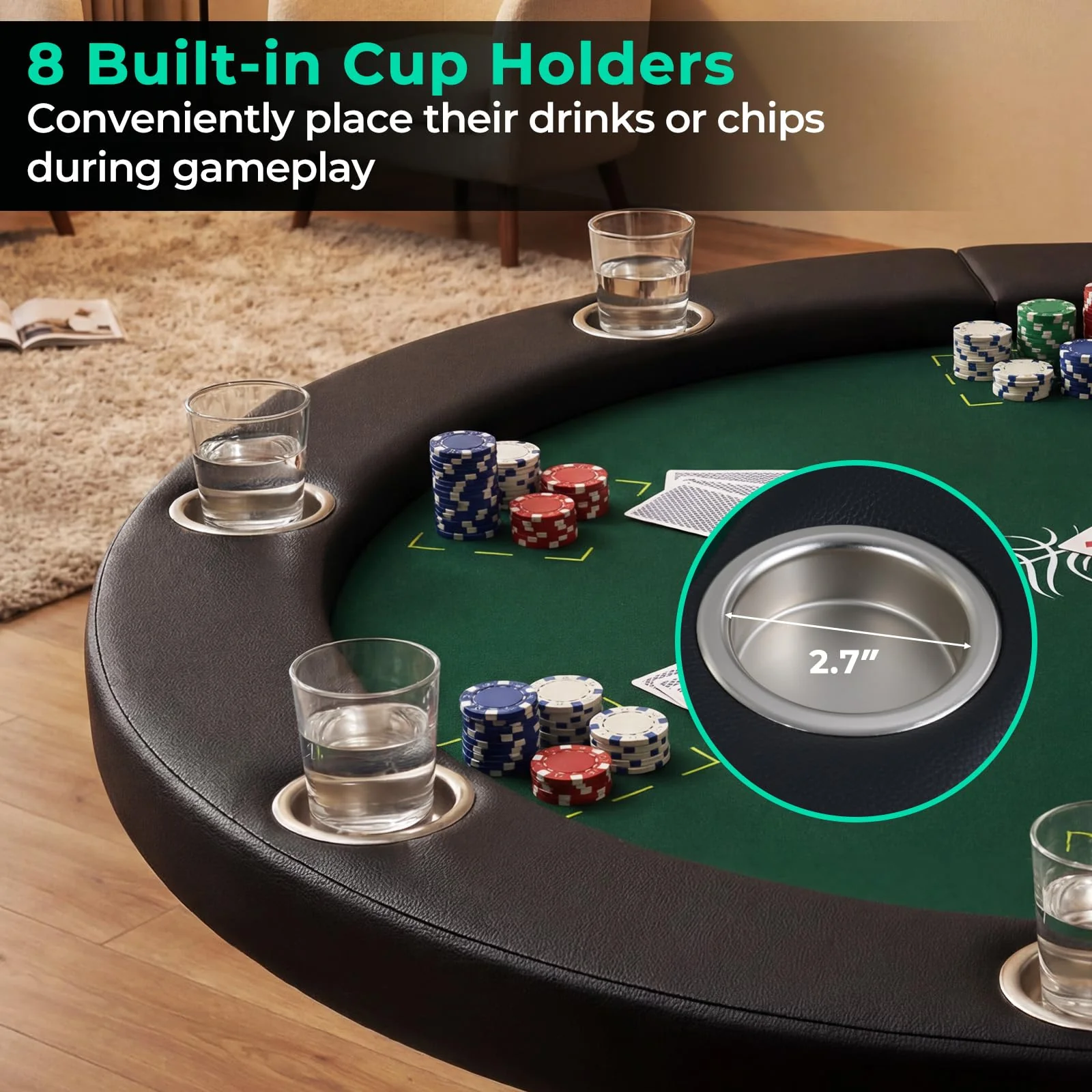 Goplus 48" 8 Player Round Casino Leisure Texas Holdem Game Table with Metal Legs - Image 5