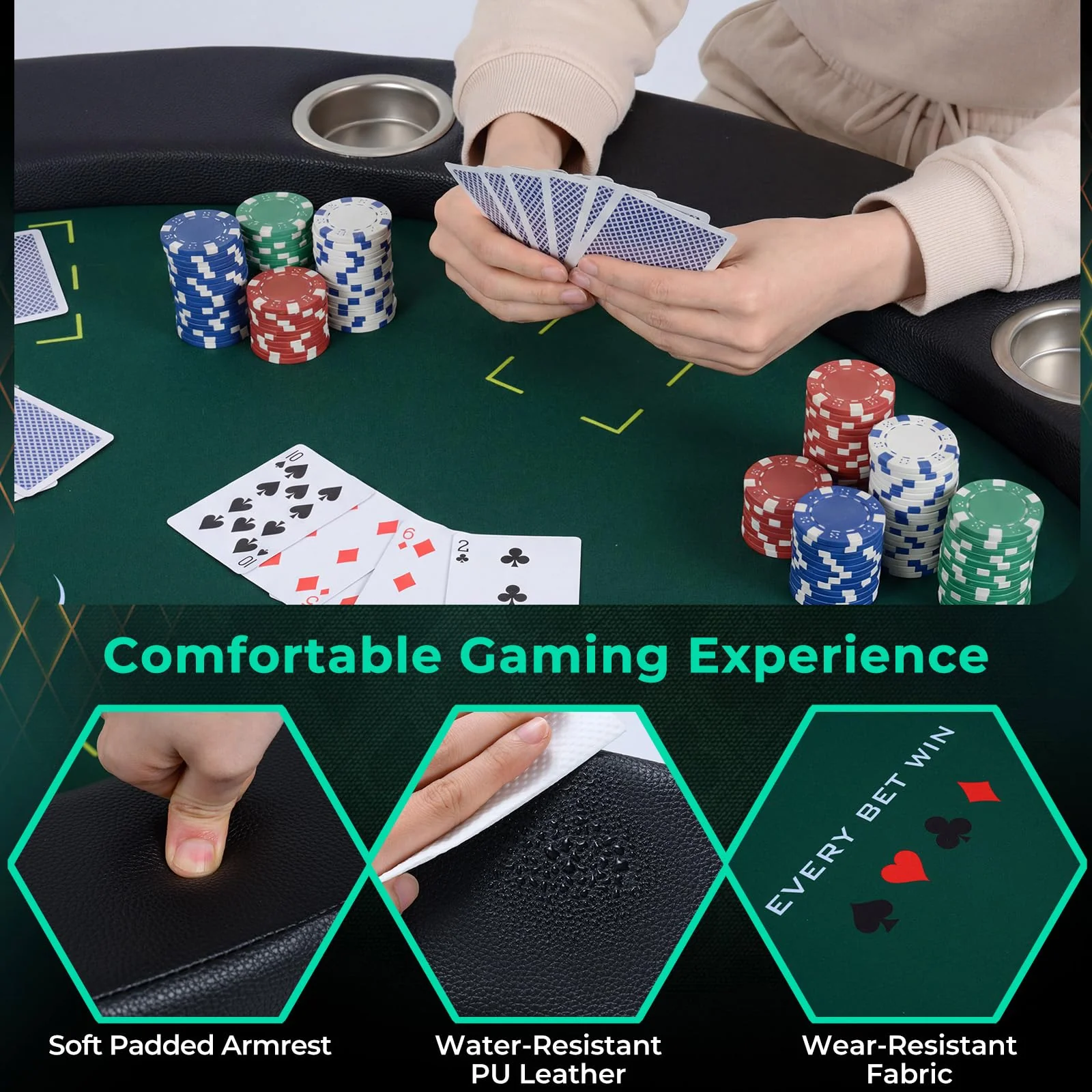 Goplus 48" 8 Player Round Casino Leisure Texas Holdem Game Table with Metal Legs - Image 6