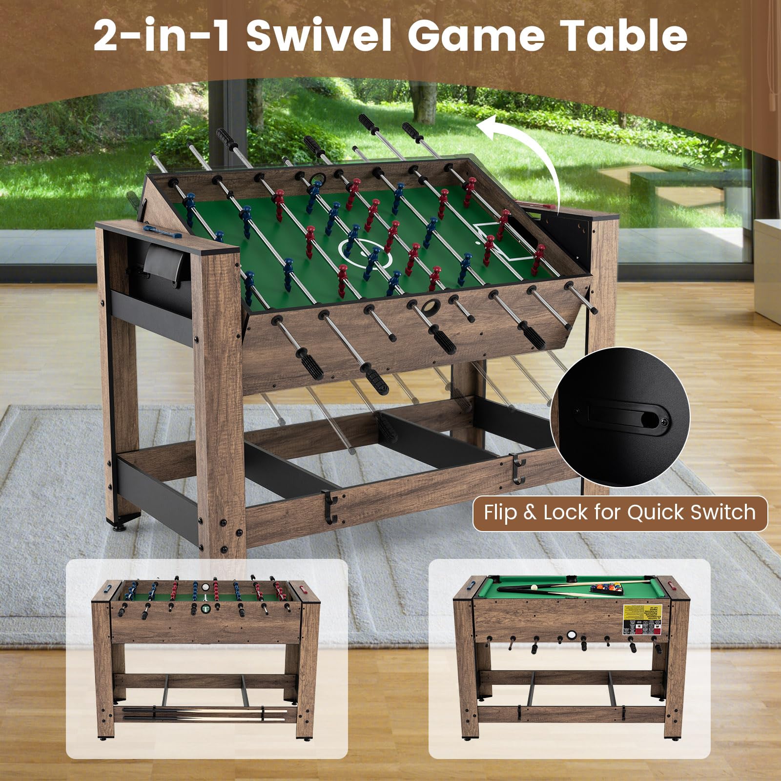 Goplus 48” Combo Game Table with Foosball & Pool for Adults - Image 2
